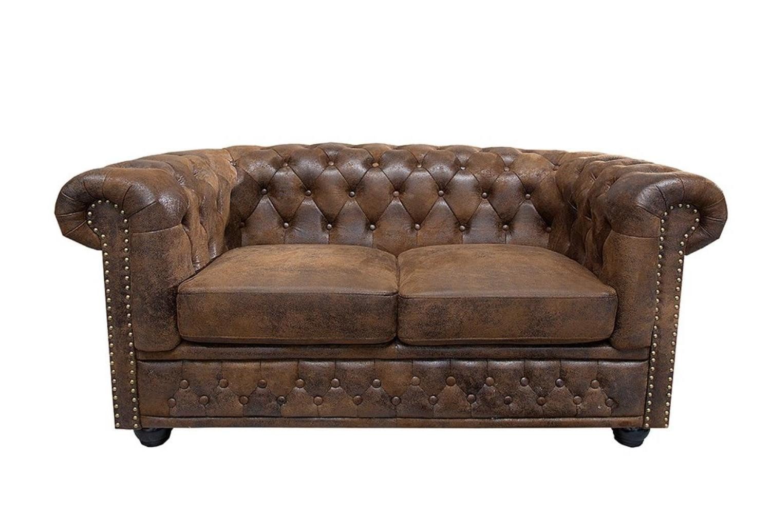 Xlmoebel Chesterfield-Sofa Zweisitzer Stoffsofa in Braun von Chesterfield Textil Polsterung, Hergestellt in Europa