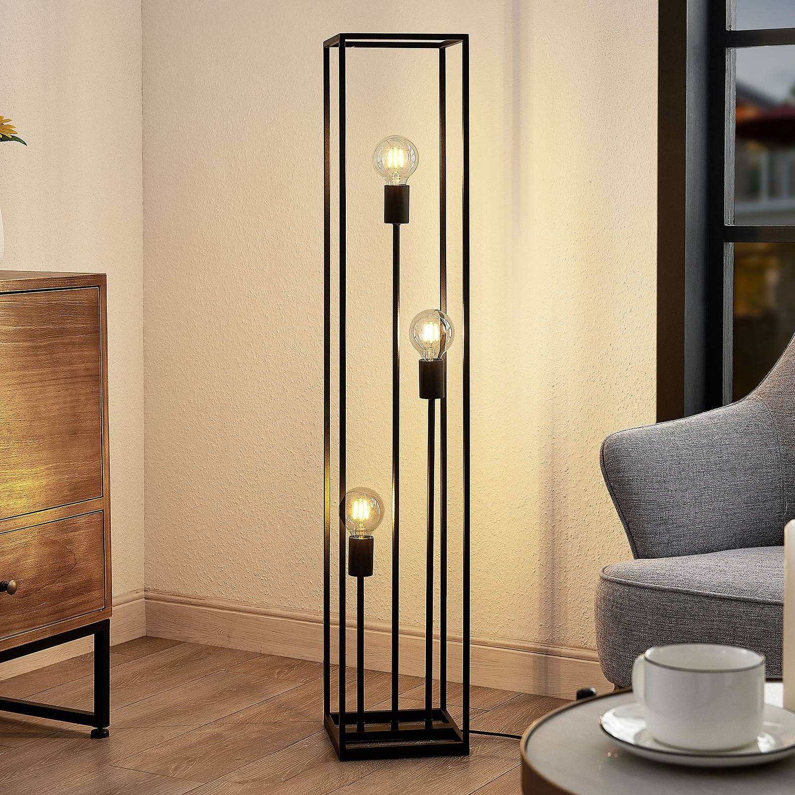 Lindby Stehlampe Krisha, schwarz, Metall, 3-flg., E27 günstig online kaufen