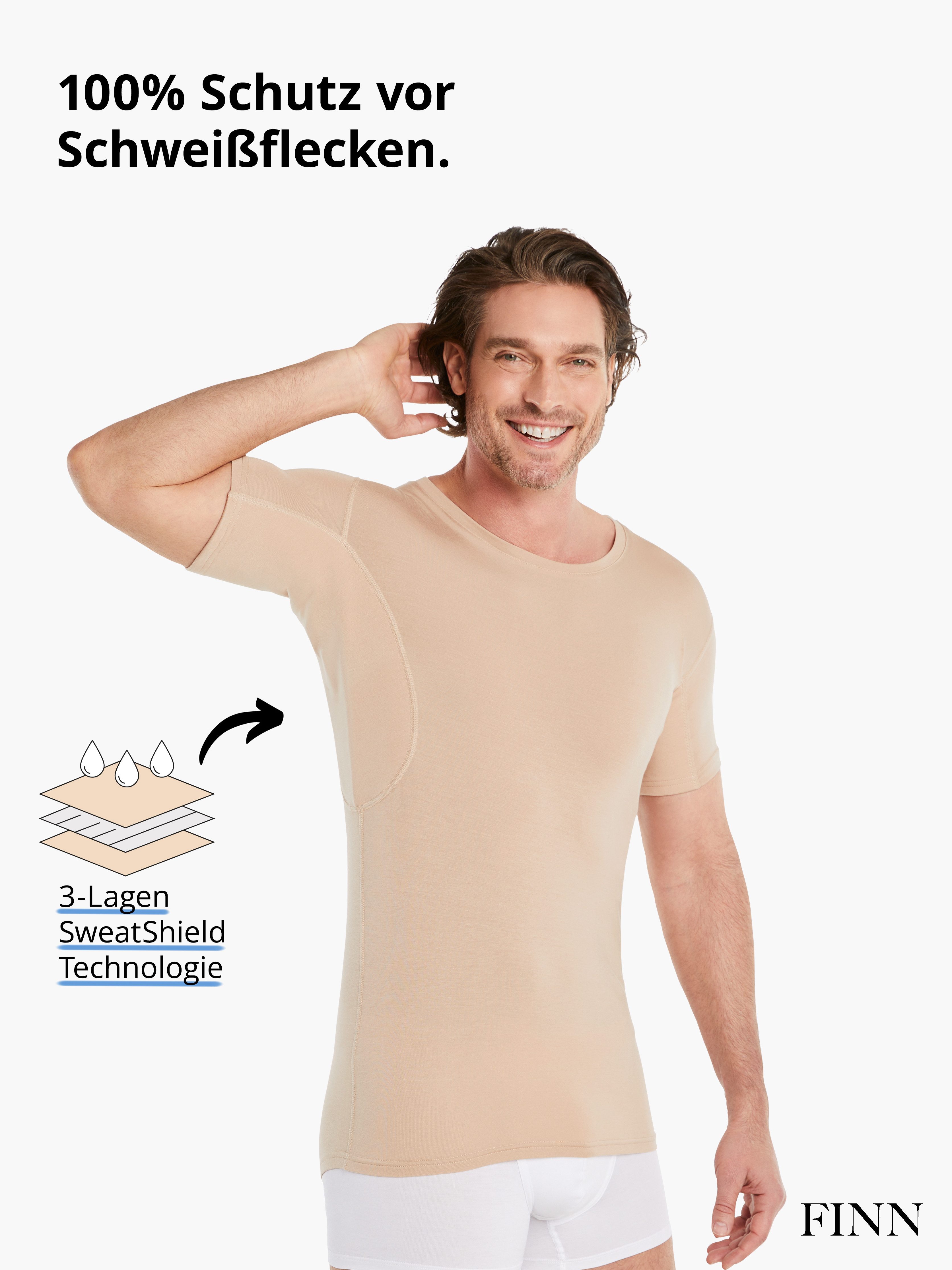 FINN Design Unterhemd Anti-Schweiß Shirt Herren mit Rundhals und integrierten Achselpads Garantierter Schutz vor Schweißflecken und Schweißgeruch