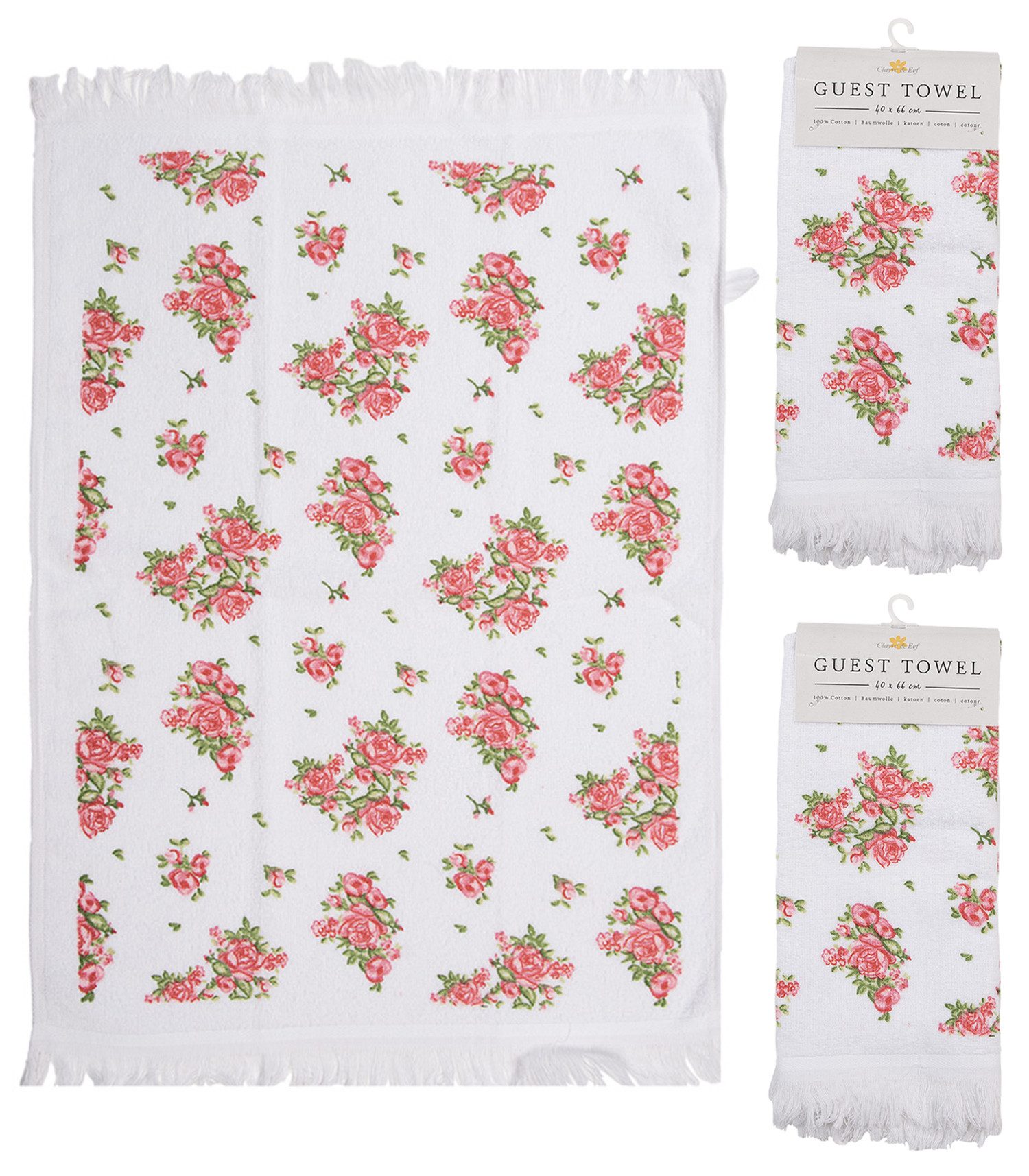 Clayre & Eef Geschirrtuch Sweet Roses, (3-tlg., 3-teilig), Frottee Küchenhandtücher Gästehandtücher ca.40x66cm Baumwolle