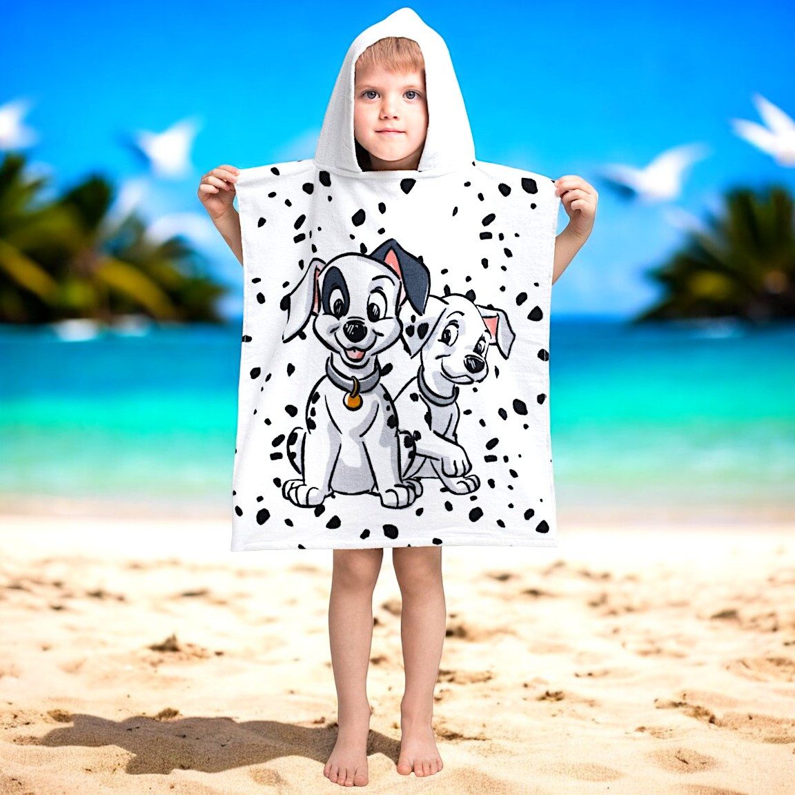 Disney Badeponcho 101 Dalmatiner, Baumwolle, mit Kapuze, Kinder Kapuzenhandtuch 50 x 115 cm