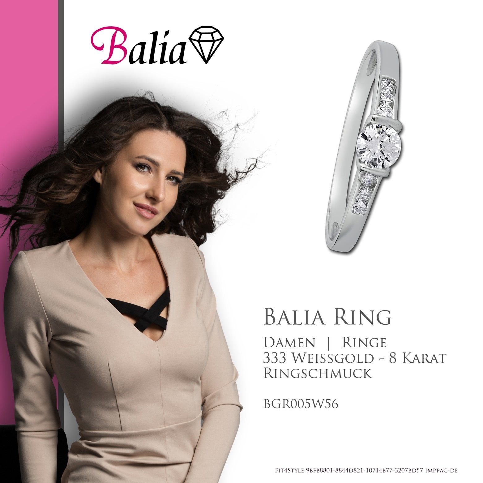 Balia Kristall Farbe: Damen Gr.56 Karat, Balia silber Ring 8 Weißgold aus Damen 8Karat - 333 (Fingerring), weiß, Weißgold Ring Goldring
