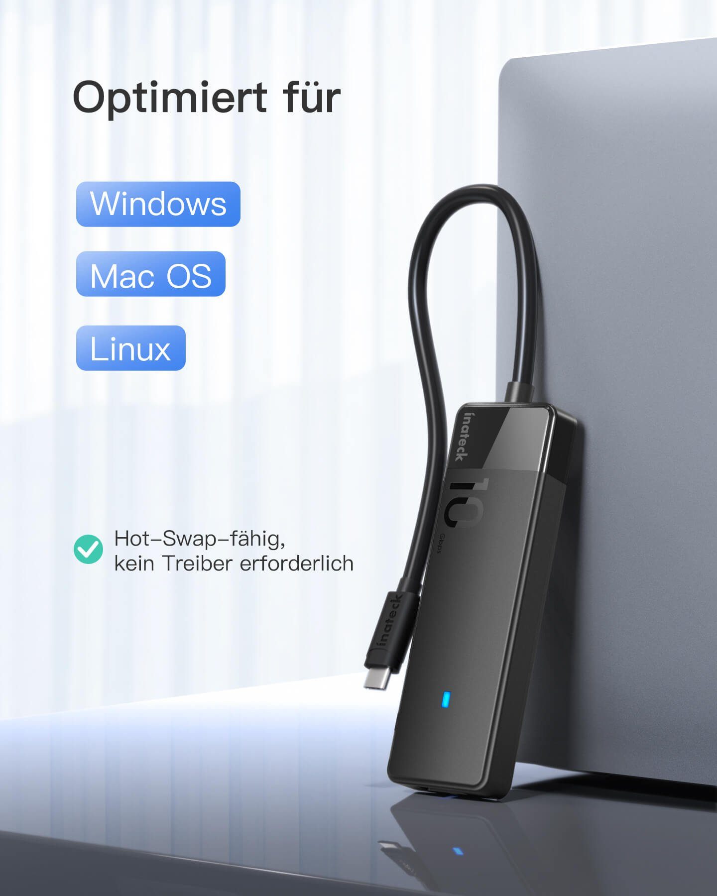 Inateck Laptop-Dockingstation USB 3.2, USB-C zu USB Hub mit 4 USB-A-Ports