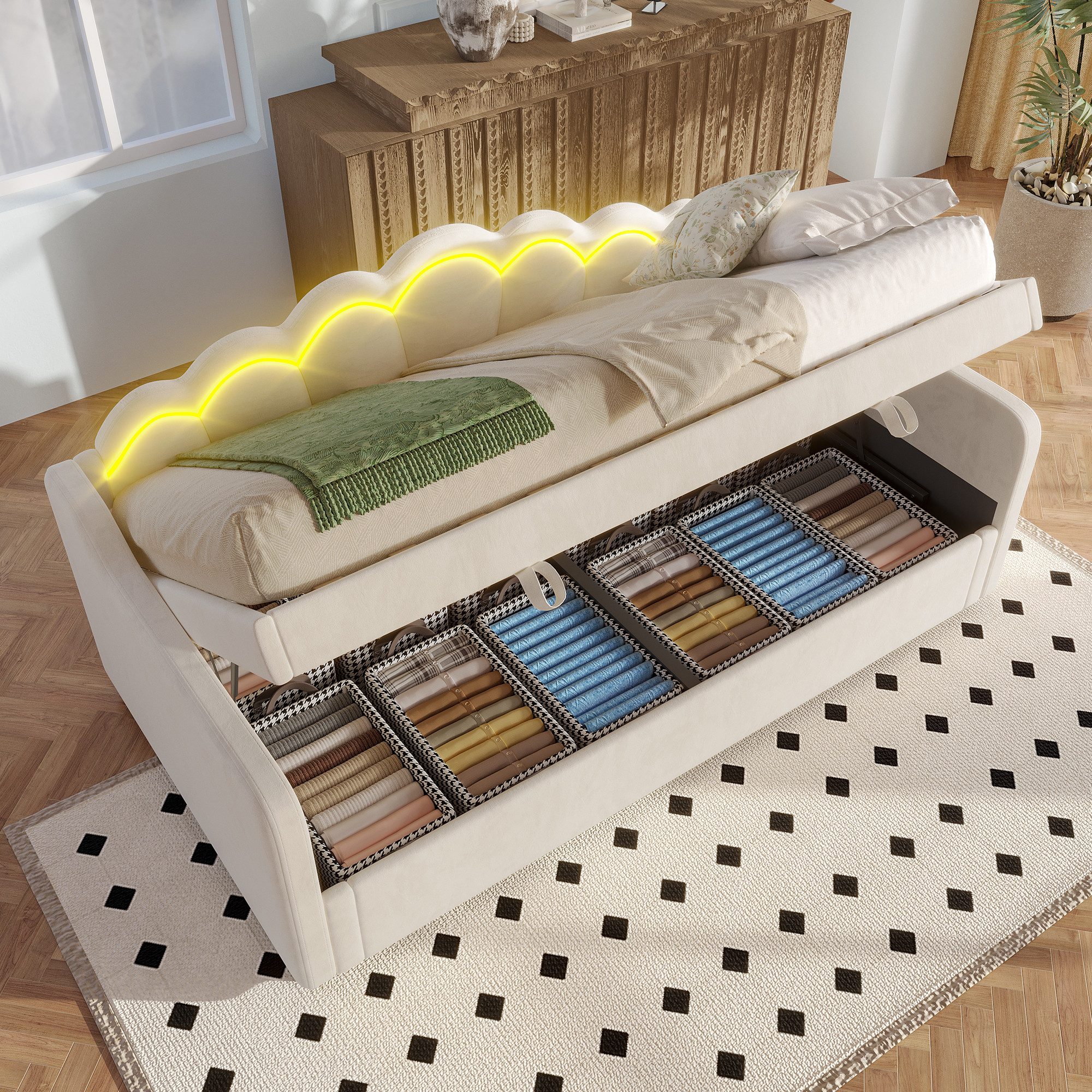 MODFU Polsterbett Daybett Funktionsbett (Hydraulisches Tagesbett mit Staura günstig online kaufen