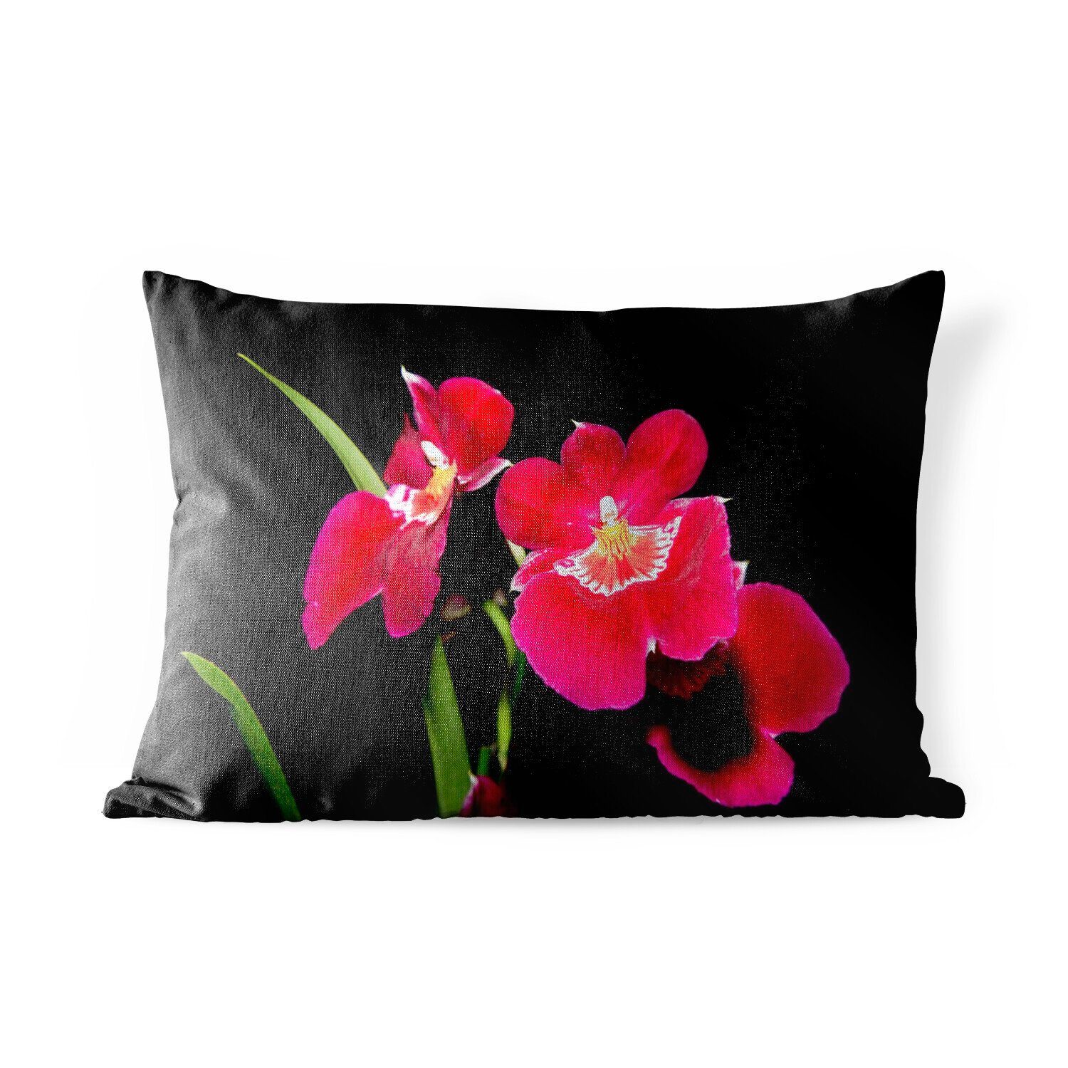MuchoWow Dekokissen Rote Orchideen vor Polyester, schwarzen Outdoor-Dekorationskissen, Kissenhülle Dekokissenbezug, Hintergrund, einem
