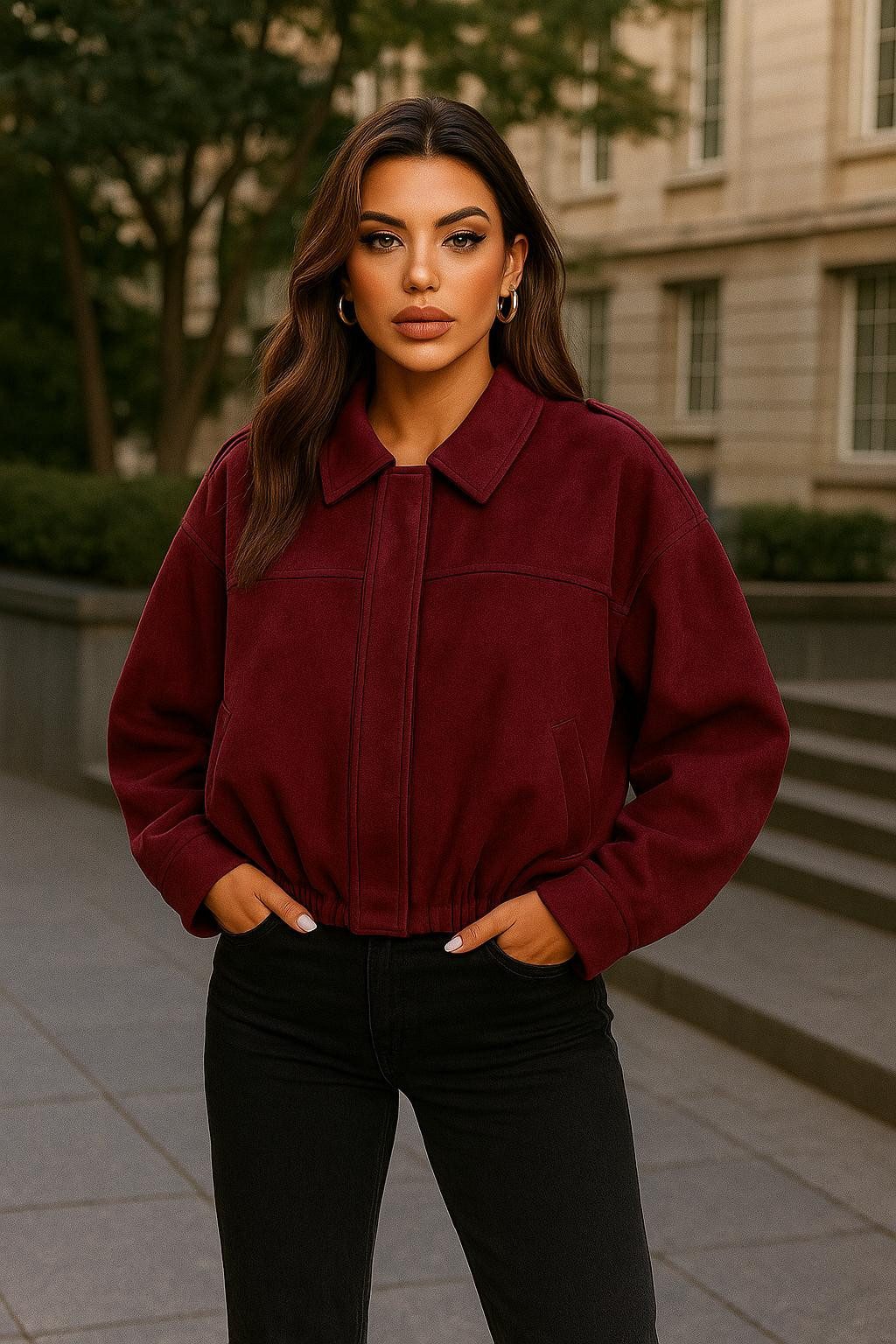 Worldclassca Lederimitatjacke Worldclassca Wildlederoptik Bomberjacke Zip Trench Übergangs Blouson Neue Kollektion - Stilvolle und gemütliche Mode für Damen