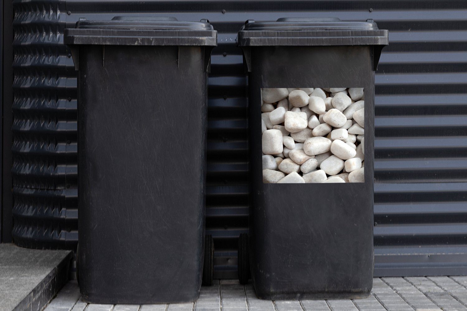 Steine - Schotter Sticker, (1 - Wandsticker St), Weiß Abfalbehälter Mülleimer-aufkleber, Mülltonne, MuchoWow Container,