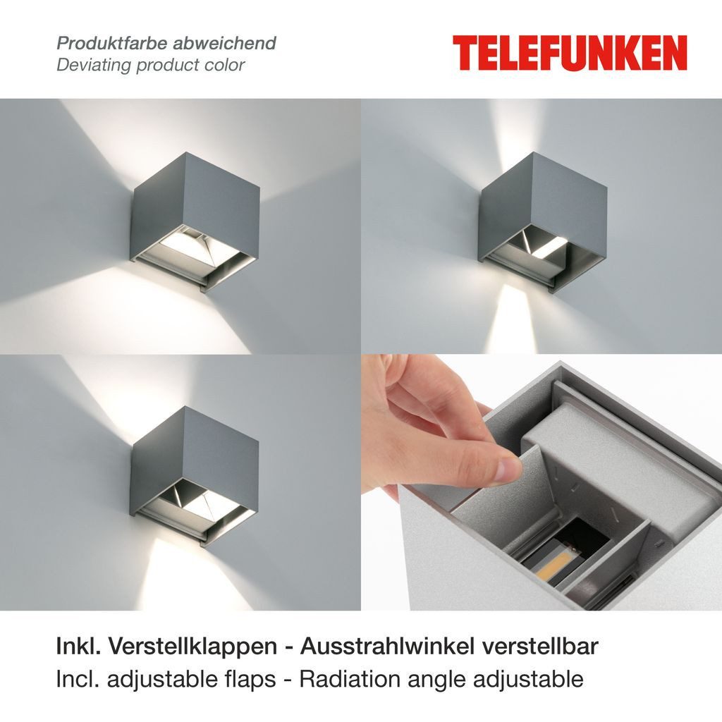 Telefunken Außen-Wandleuchte 303405TF, LED fest integriert, 2700K - Extra-Warmweiß, Außenleuchte IP44 4000K 600lm 6W 11x10x10cm