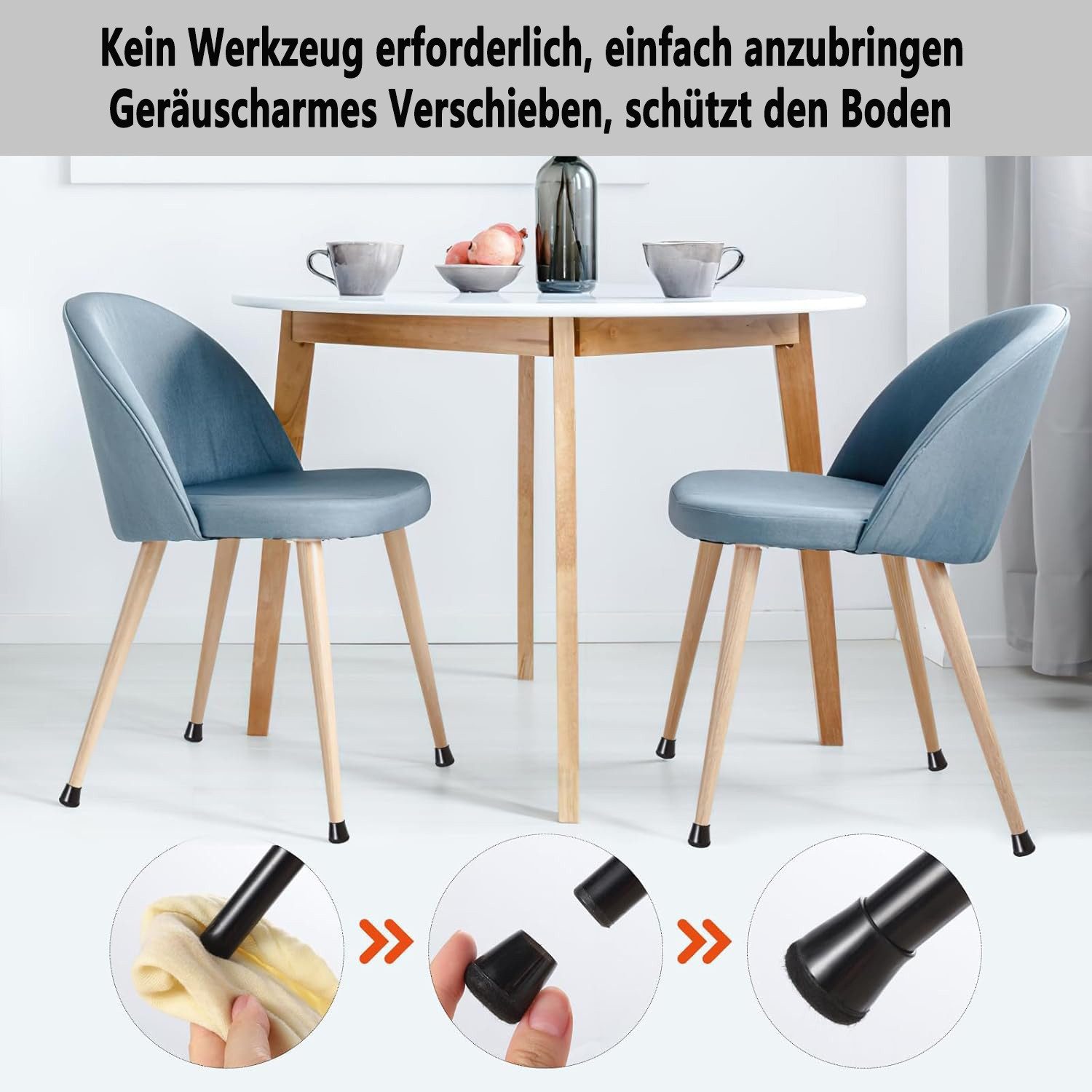 FOUORTUNATE-BEE Stuhlhusse Stuhlbeinkappen, Stuhlbeinschoner mit Filz, Schwarzes Silikon, runde Schwarze Bodenschutz für Hartholzböden, Fliesenböden