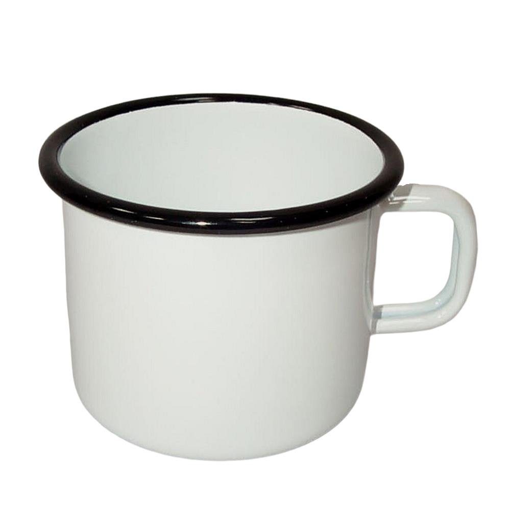 Linoows Tasse Emaille Tasse, 9 cm. Henkeltasse, Kaffeepott, Henkelbecher Henkelbecher, schwarz weiß- Kaffeetasse, Emaille, Becher