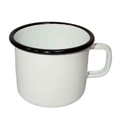 Linoows Tasse Emaille Tasse, Becher, Henkelbecher, Kaffeetasse, Emaille, Henkeltasse, Kaffeepott, Henkelbecher weiß- schwarz 9 cm.