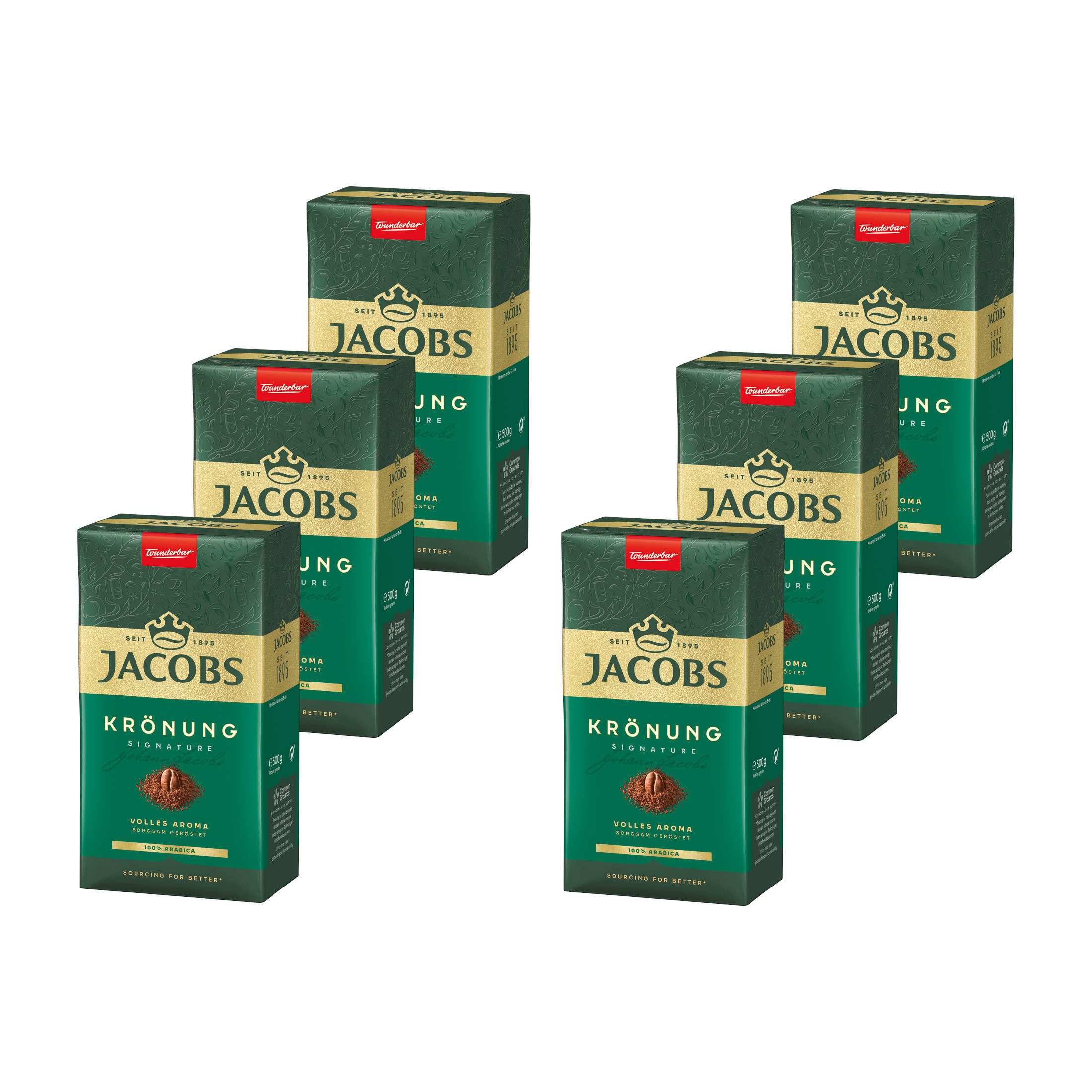 JACOBS Kaffee Filterkaffee Krönung Röstkaffee 100% Arabica klassich 6 x 500 g, 3000 g, (Packung, 6er pack)