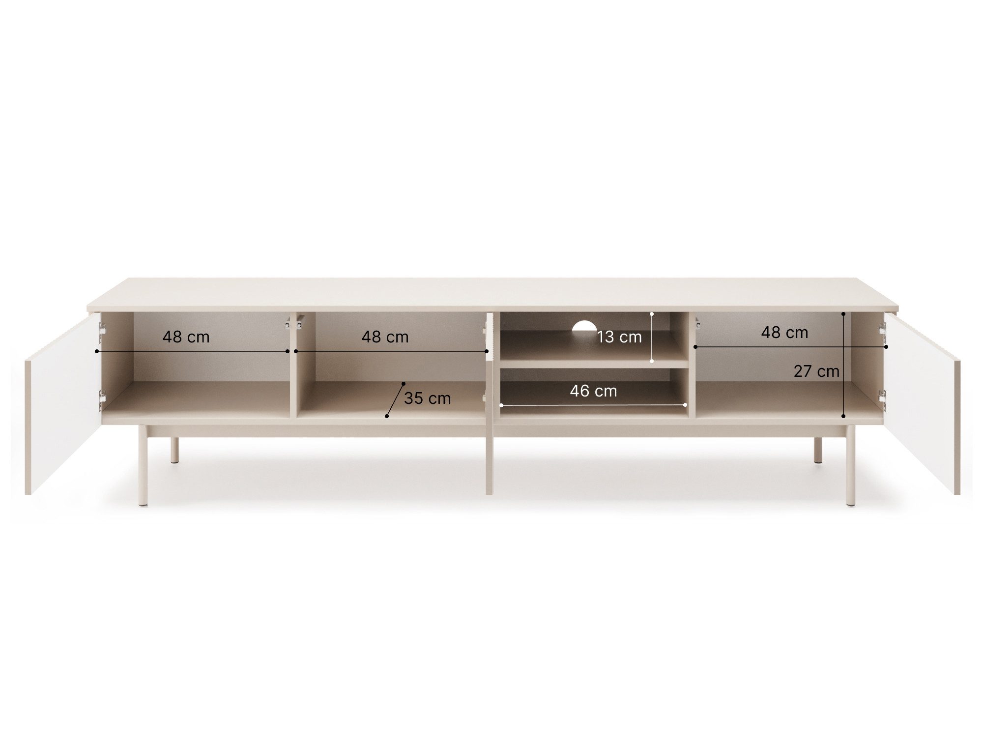 Beautysofa TV-Schrank Soft, Push-to-Open-System & Rillenfronten (mit 3 Türen & Offene Fächer, In der trendigen Farbe Kaschmir)