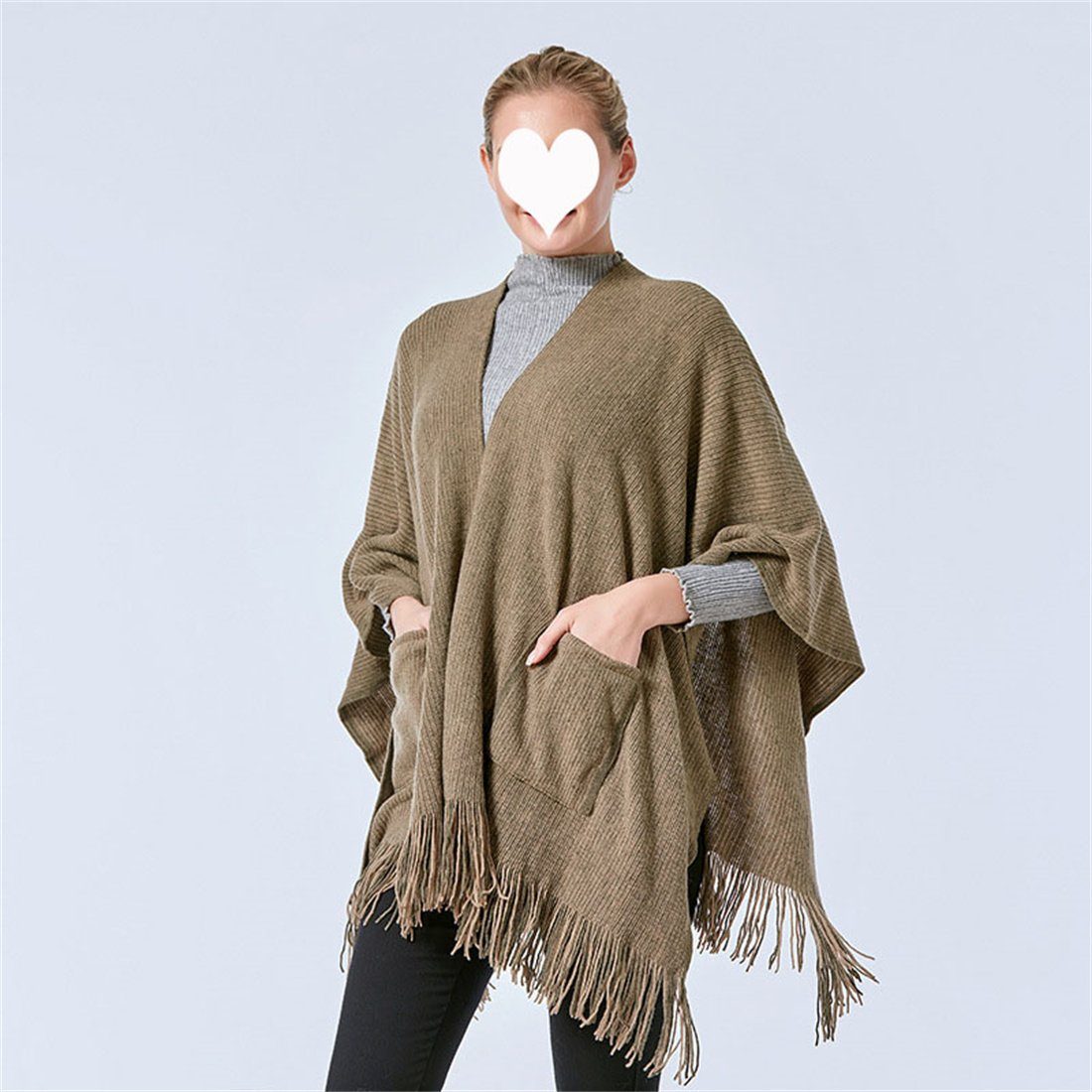 DÖRÖY Modeschal Damen Winter Retro Schal, Tasche Umhang Schal warme Mode einfarbig khaki