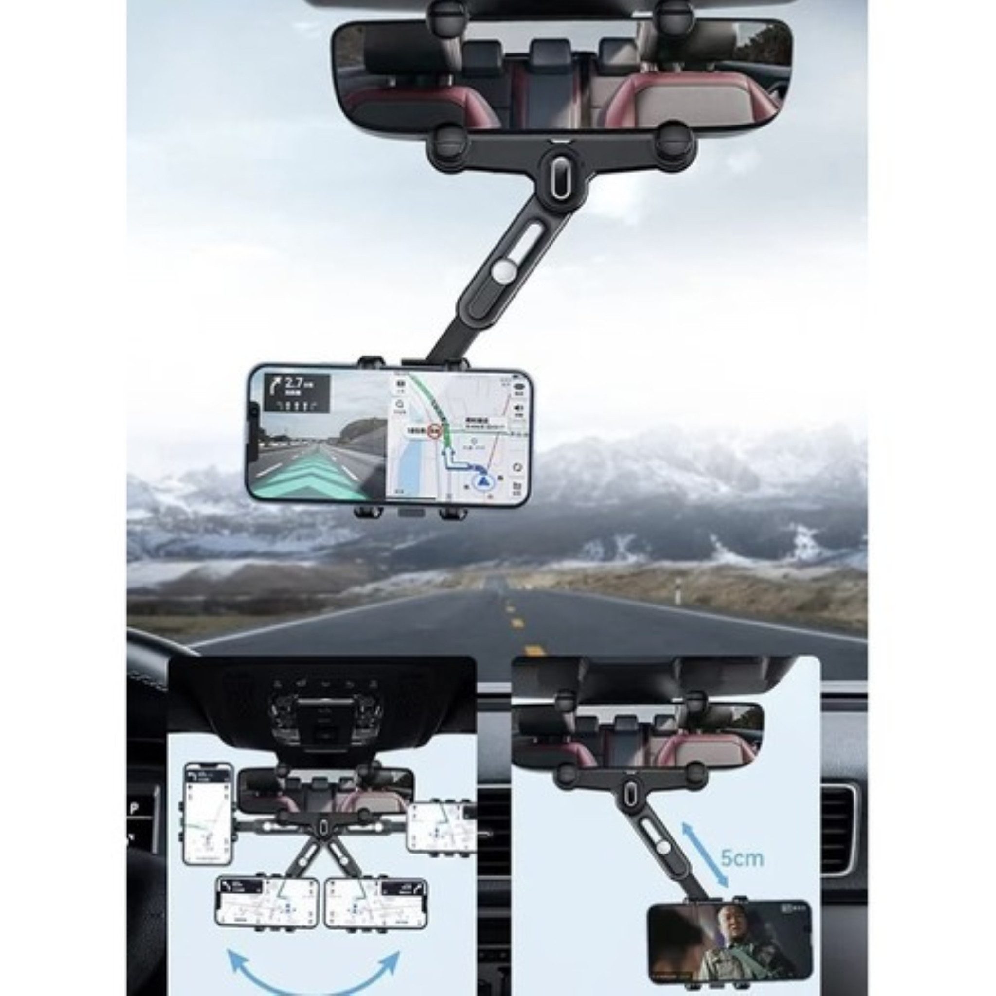 XTROBB Handy-Halterung Spiegelhalterung Handyhalterung mit 360°-Drehung für den Rückspiegel, (bis 7,7 Zoll, Universeller Auto-Handyhalter für Spiegelmontage mit – Bild 2 von 5