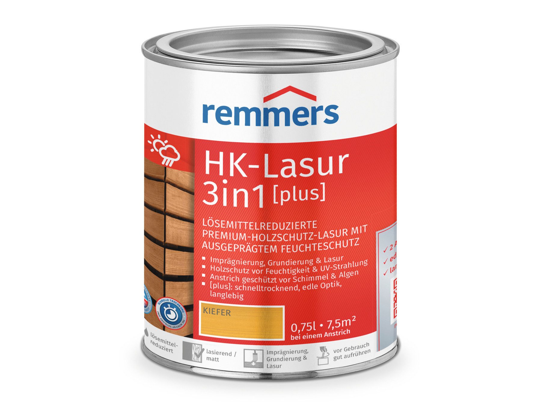 Remmers Holzschutzlasur HK-Lasur 3in1 [plus] ebenholz matt 0,75 Liter, 3fach Holzschutz mit Imprägnierung + Grundierung + Lasur