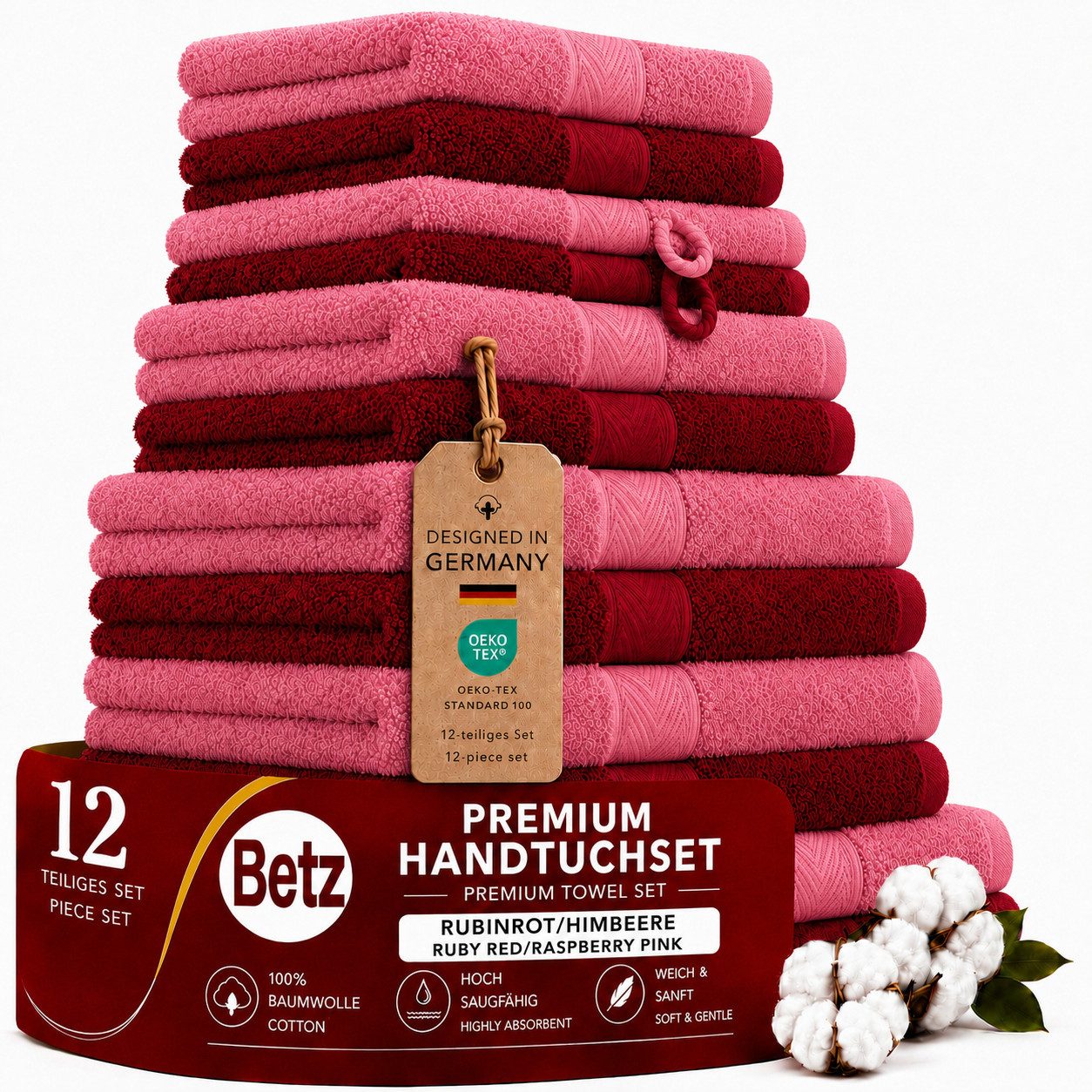 Betz Handtücher Premium Handtuch-Set 12-tlg. Duschtücher, Handtücher, Gästetücher, Baumwolle (Set, 12-St)