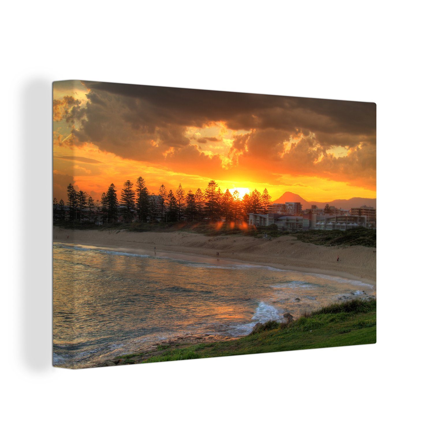 OneMillionCanvasses® Leinwandbild Sonnenuntergang über dem Stadtstrand von Wollongong in Australien, (1 St), Wandbild Leinwandbilder, Aufhängefertig, Wanddeko, 30x20 cm
