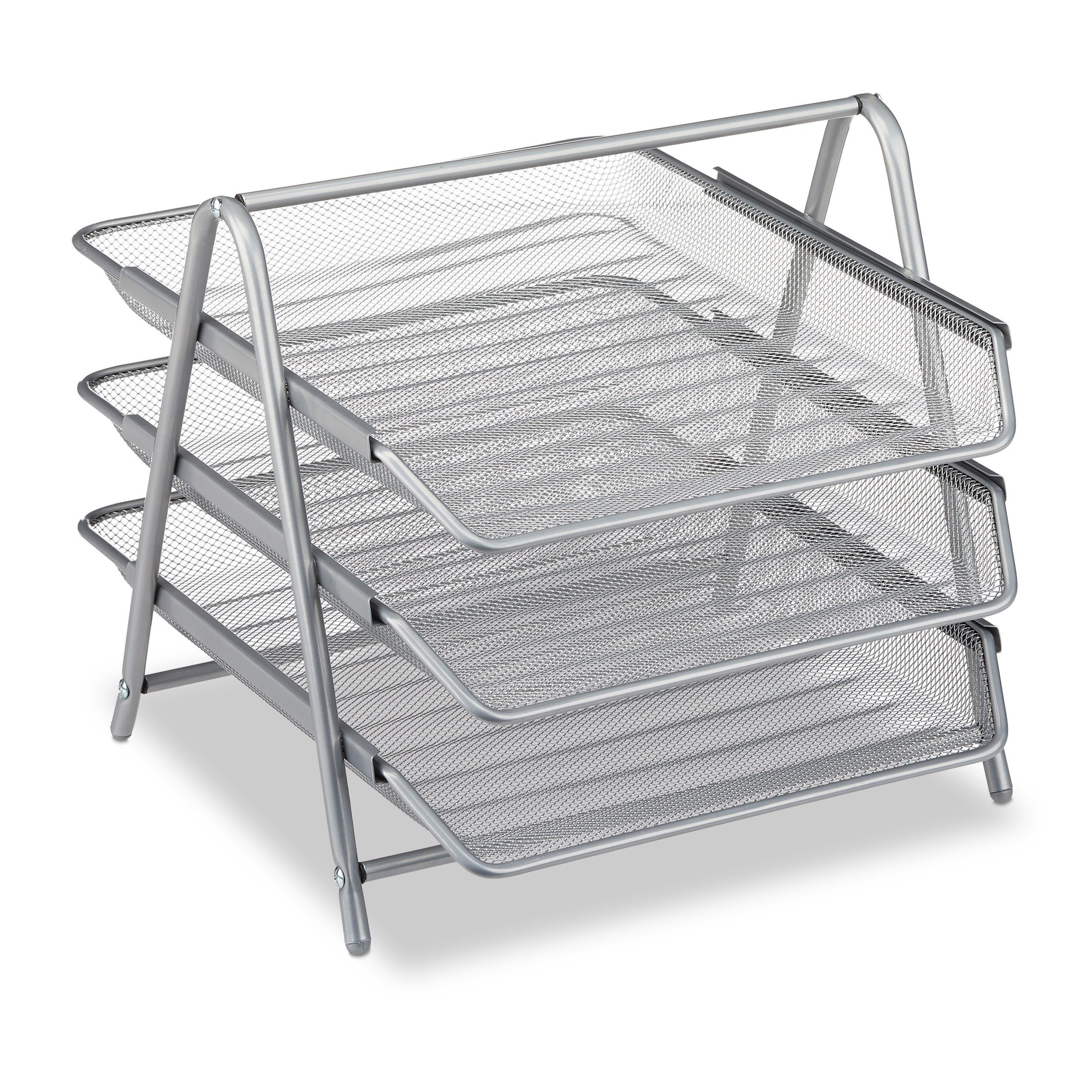 relaxdays Briefablage Dokumentenablage aus Metall, silber