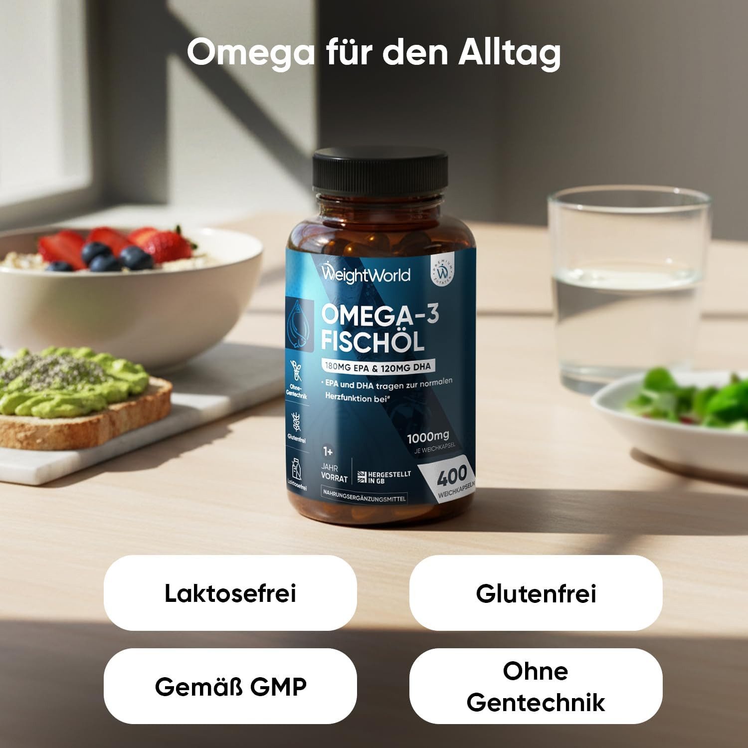 WeightWorld Omega 3 Kapseln – 400 Weichkapseln, 1000 mg Fischöl, EPA & DHA, Weichkapseln, 1 er 400 St., 548 g, 1+ Jahr Vorrat - IFOS Zertifiziert