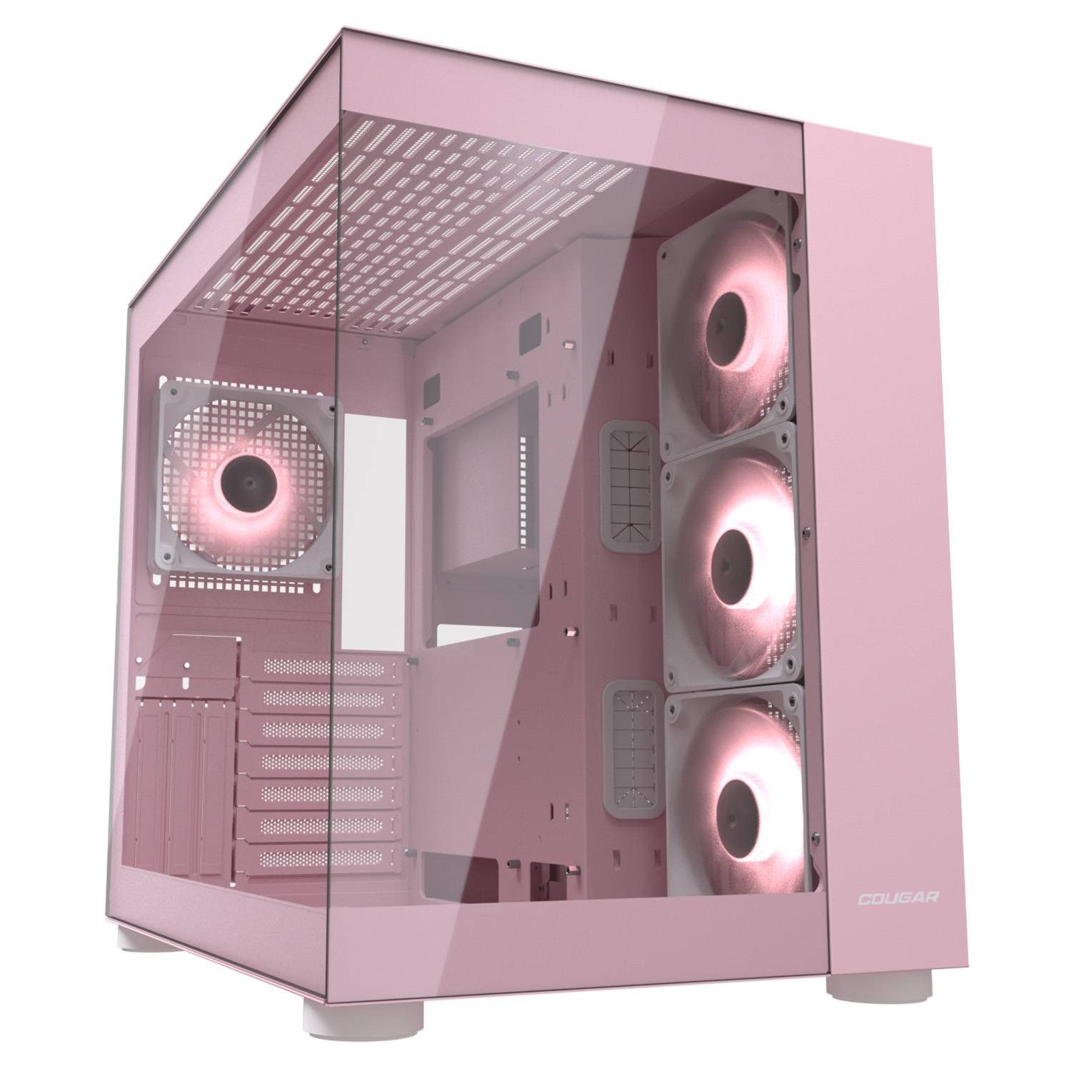 Cougar Gaming-Gehäuse FV150 PK, Midi-Tower, USB/Audio, 2x USB 3.0, 1x USB 3.2 Gen2 Type-C, ATX, Pink, 4 Lüfter vormontiert