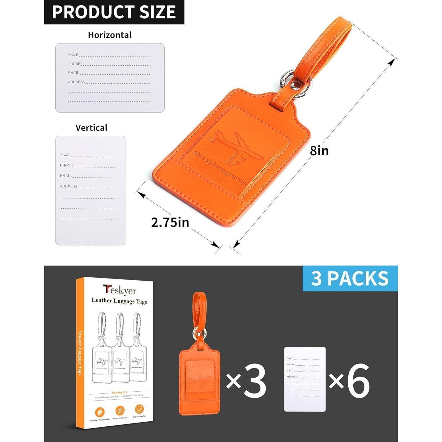 LuxusKollektion Gepäckanhänger 3 Stück Kofferanhänger PU Leder Adressschild Flugreise Orange