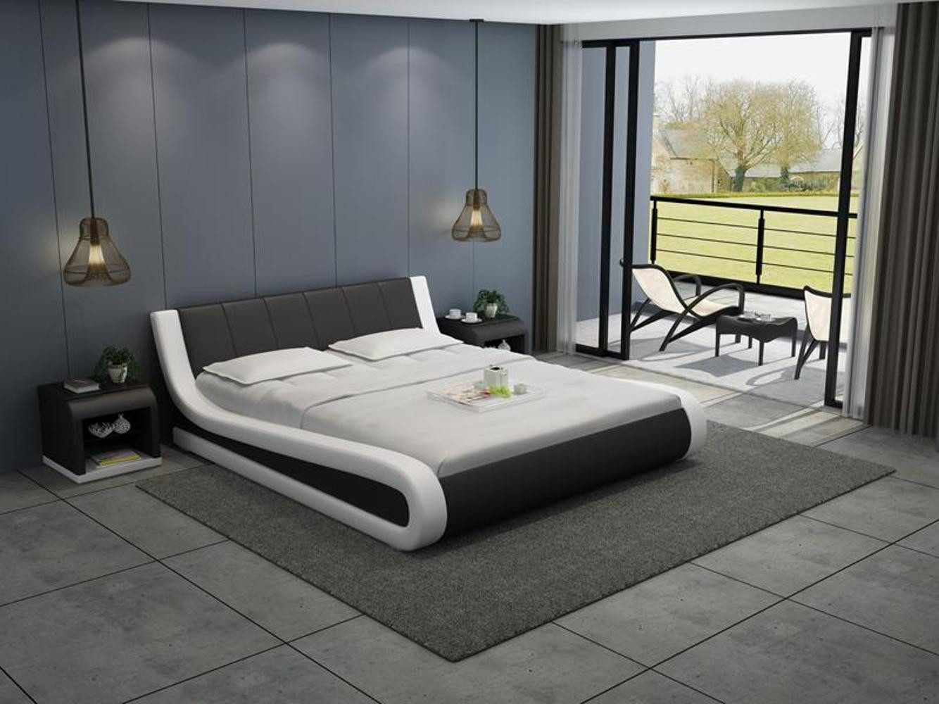 Xlmoebel Lederbett Hotel Doppelbett aus Leder mit Wasserfunktion und USB-Anschlüssen (Wasserbett LB8829), Hergestellt in Europa