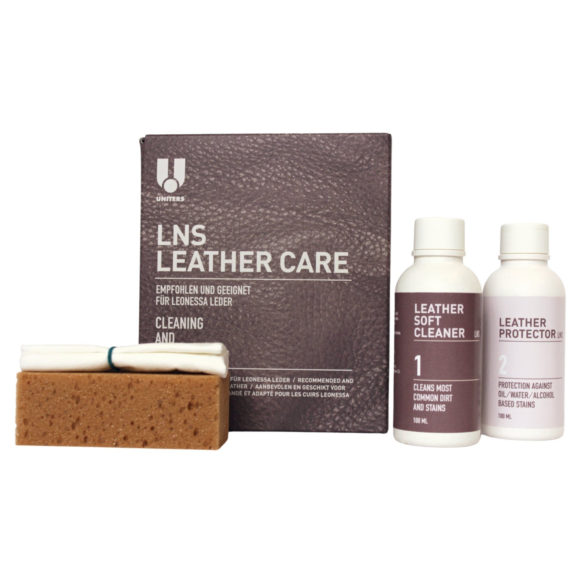 Uniters Himolla LNS Leather Care Lederpflegeset (4-tlg, 1 St., Reinigung & Schutz von Ledersofas, Sessel & mehr), speziell für Himolla Leonessa-Leder