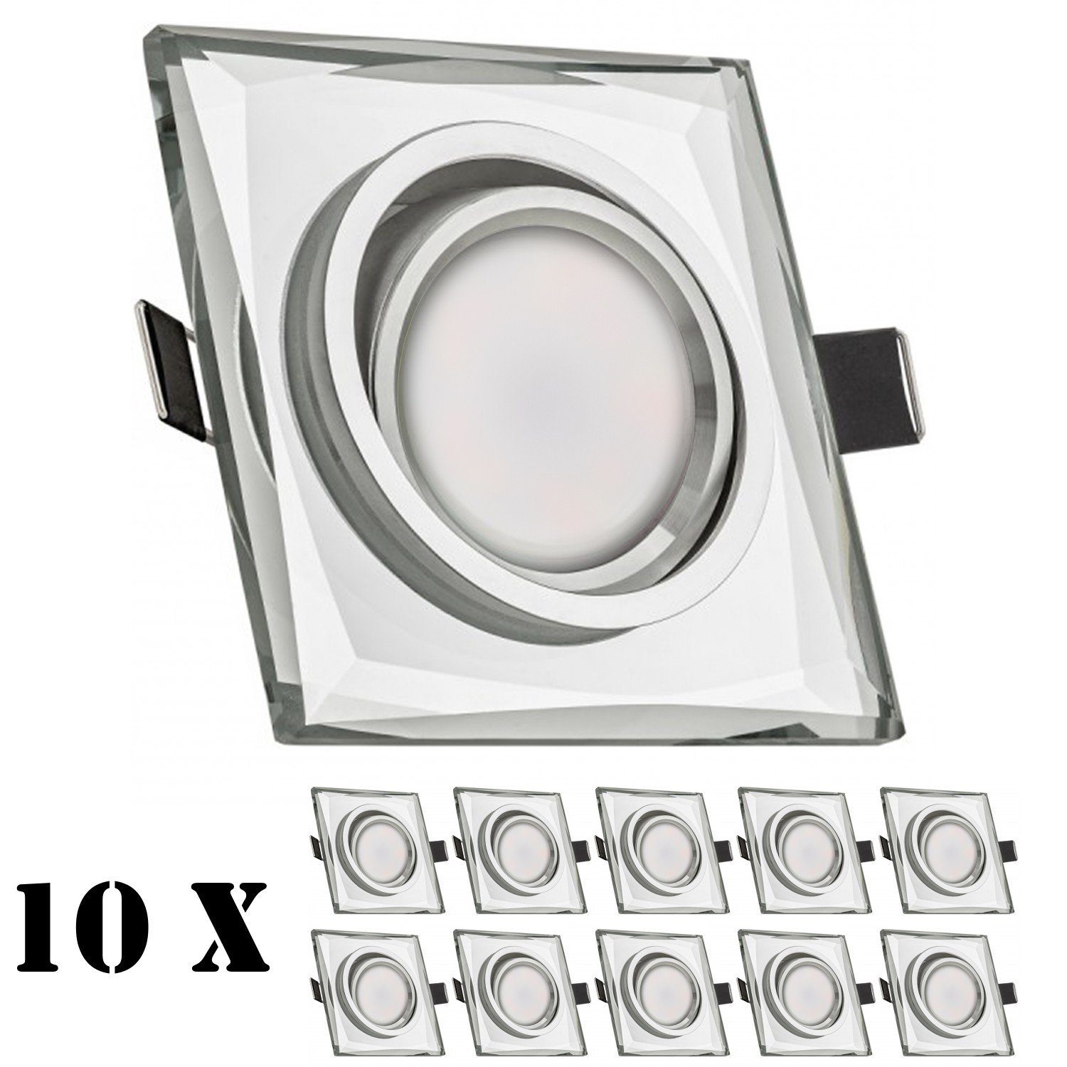 LEDANDO LED Einbaustrahler 10er LED mit Glas Kristall Set Einbaustrahler / 5W flach extra in Leuc