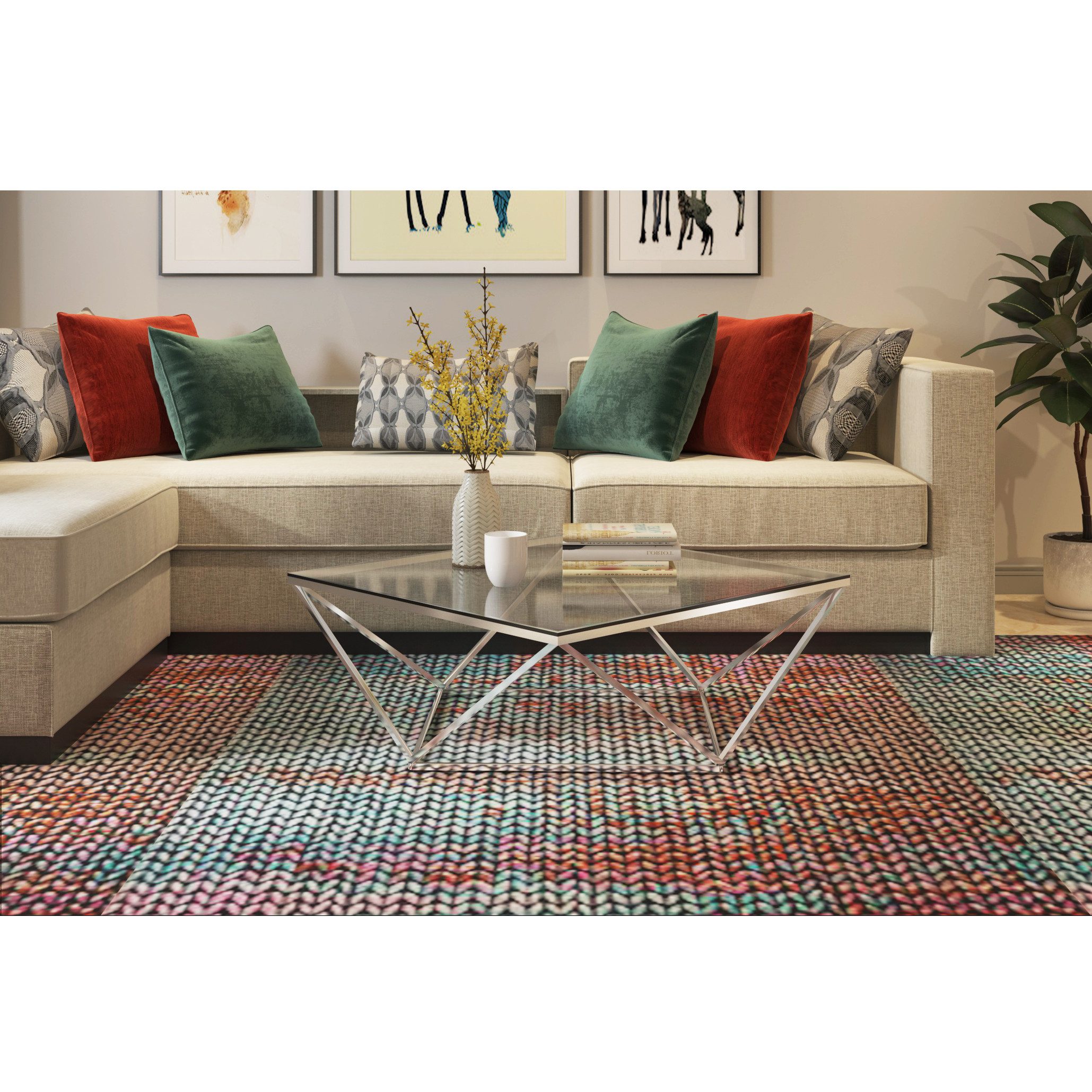 loft24 Couchtisch Remee, Wohnzimmertisch quadratisch, Glastisch, Chromgeste günstig online kaufen