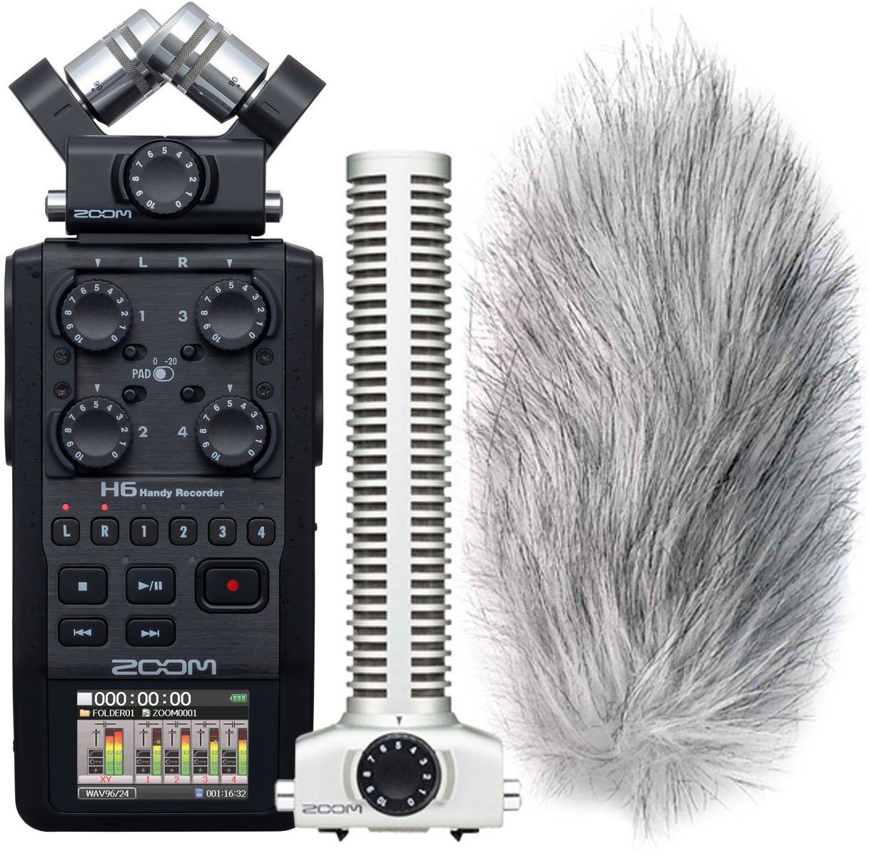 Zoom Audio Zoom H6 BK Recorder + SGH-6 Mikrofon + Windschutz Digitales  Aufnahmegerät