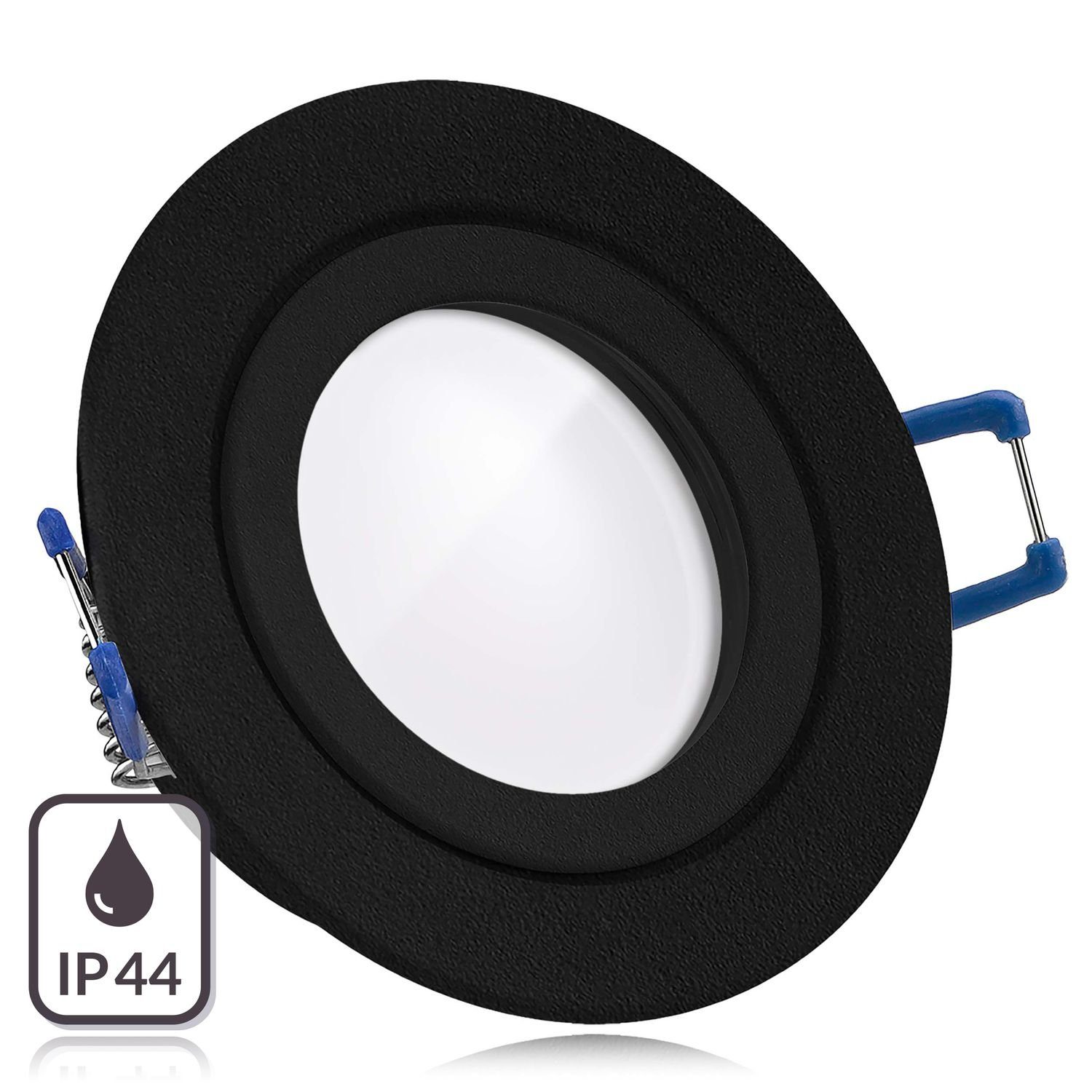LEDANDO LED Einbaustrahler IP44 LED Einbaustrahler Set extra flach in schwarz mit 5W Leuchtmittel