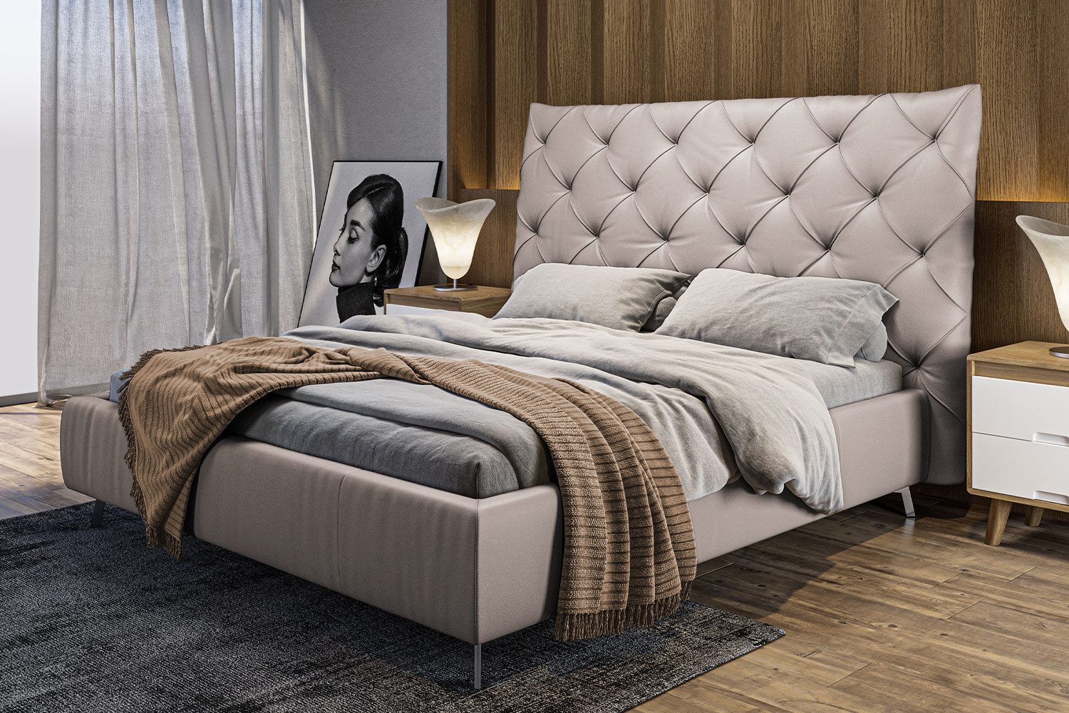 KAWOLA Polsterbett ANNY, Leder oder Velvet, verschiedene Größen und verschiedene Farben