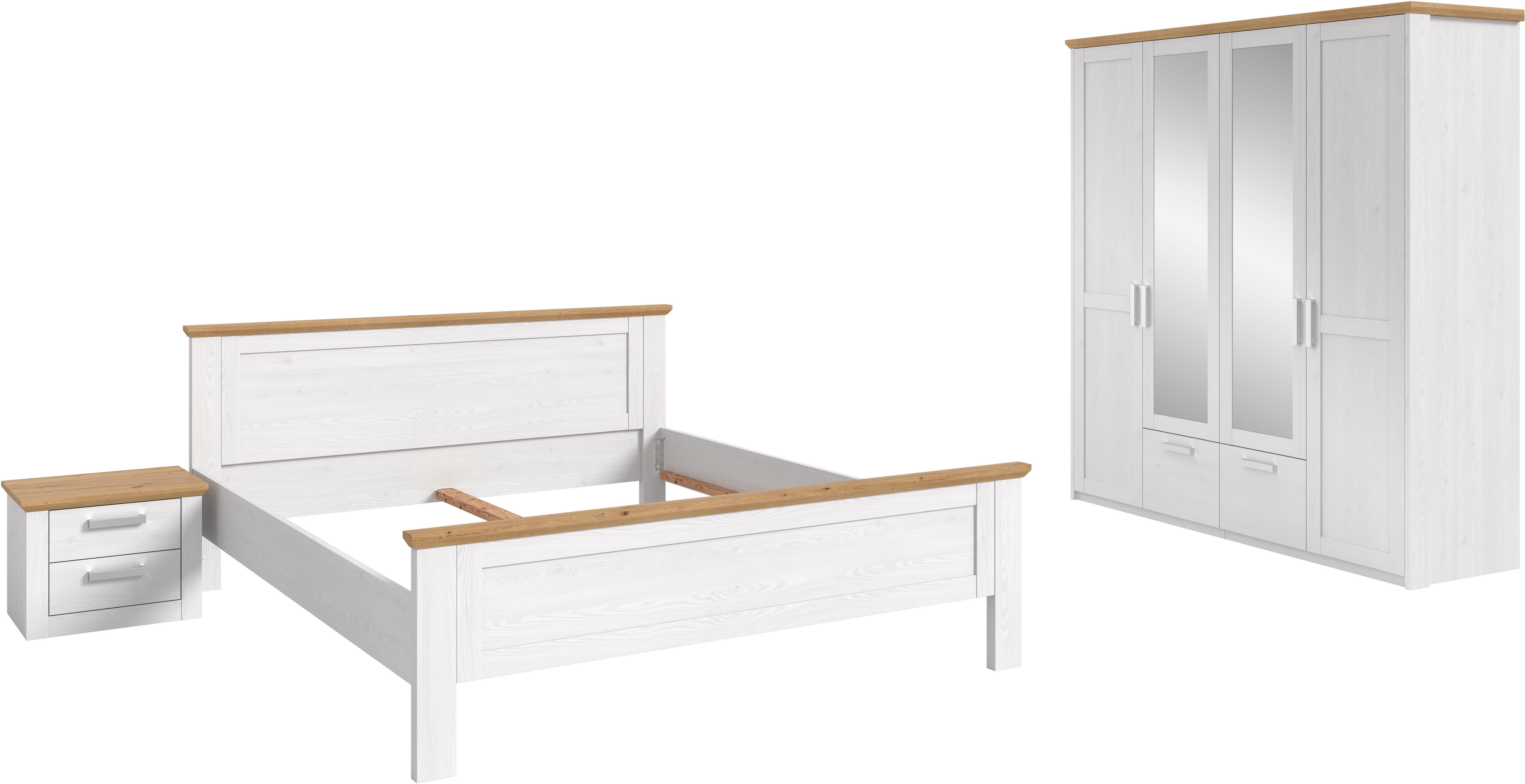 Home affaire Schlafzimmer-Set COSENZA, 3-tlg., Kleiderschrank, Bettgestell & Nachttisch, (3-tlg., Matratzengröße 180x200 cm, viel Stauraum, ohne Lattenrost & Ma – Bild 3 von 4