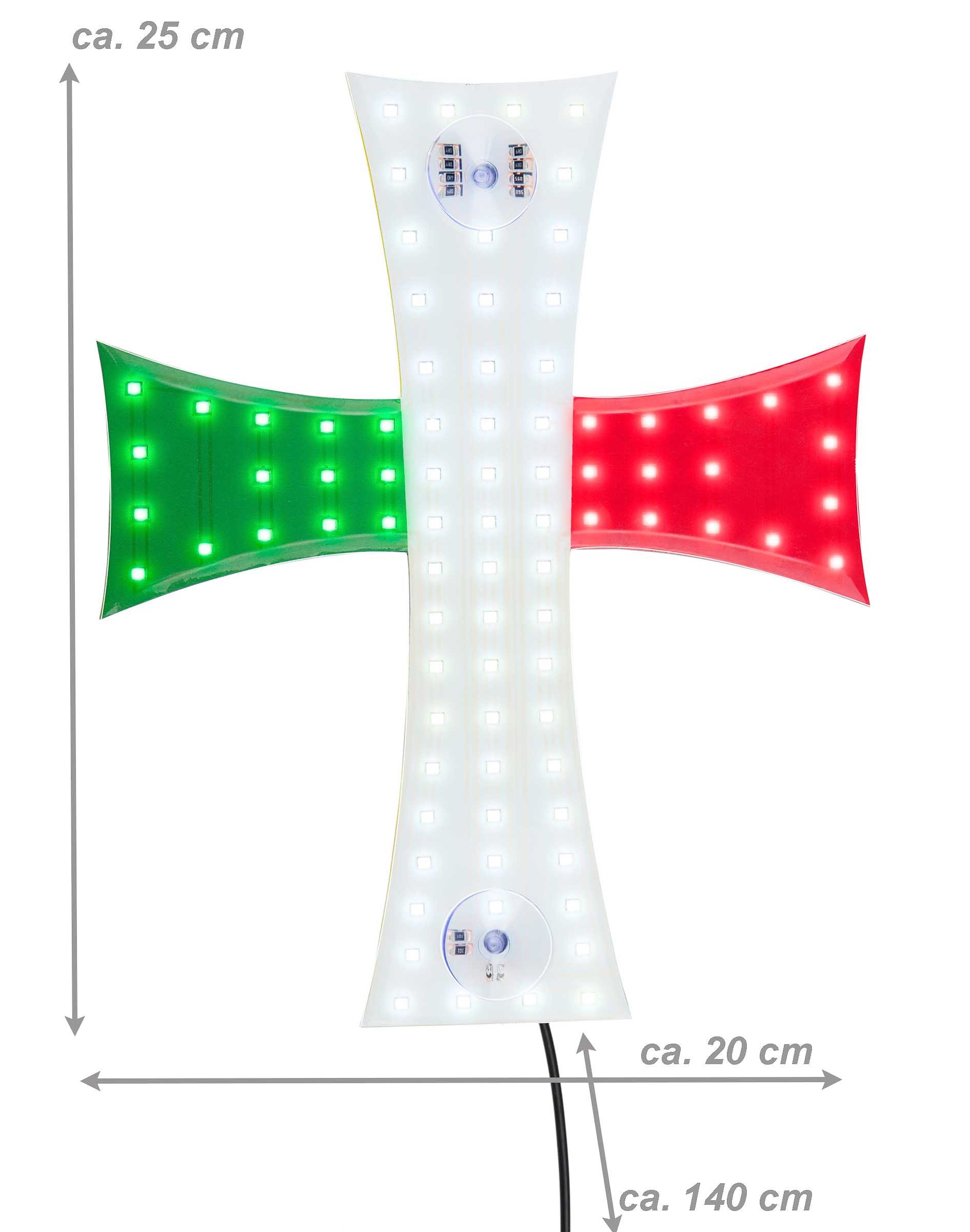 All Ride Dekofigur LKW LED-Kreuz, italienische Nationalfarben (Anschlusskabel mit USB-A-Stecker, LED Kreuz mit 84 weißen LEDs auf grün-weiß-rot), LKW Innenbeleuchtung
