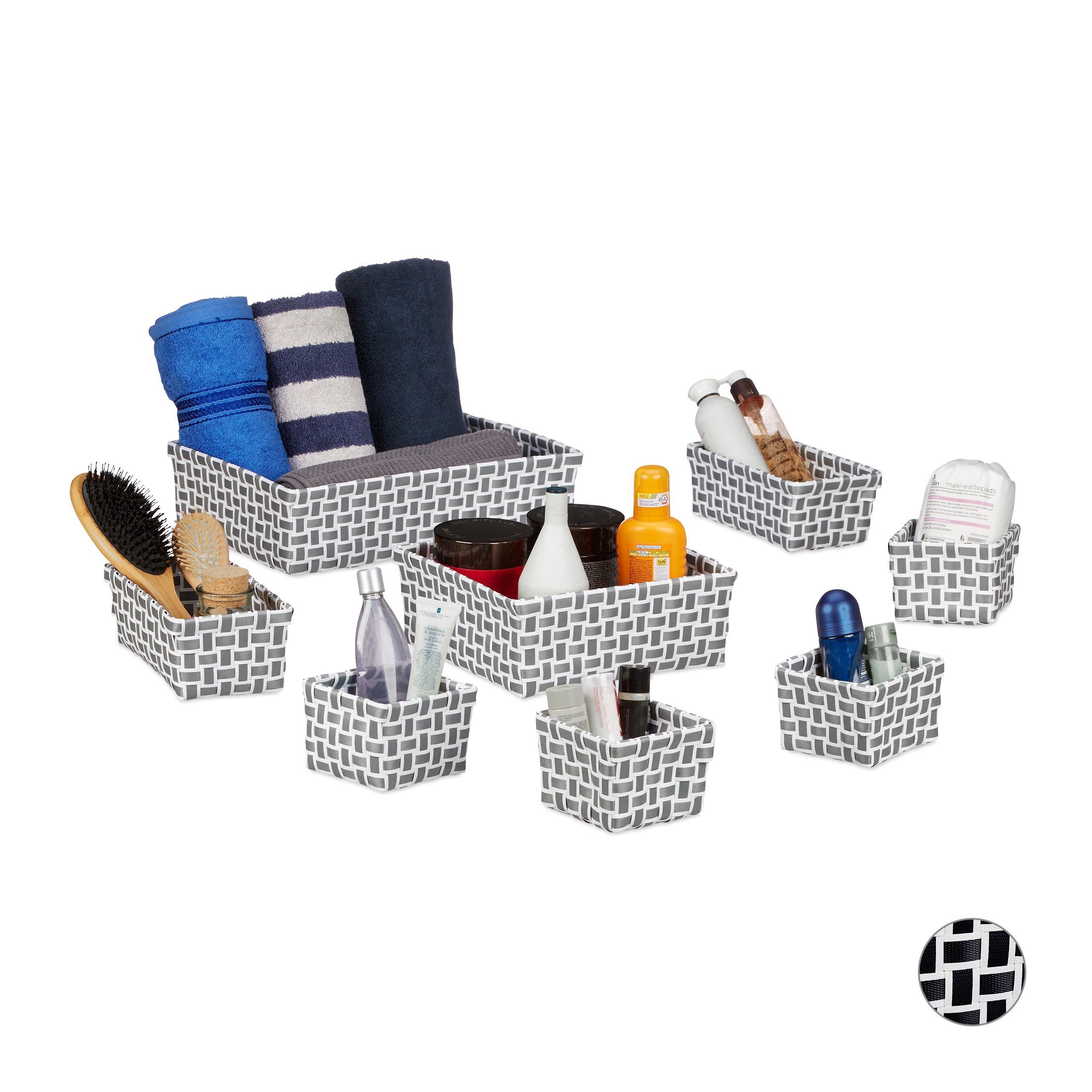 relaxdays Aufbewahrungskorb 8er Set, Weiss-grau günstig online kaufen