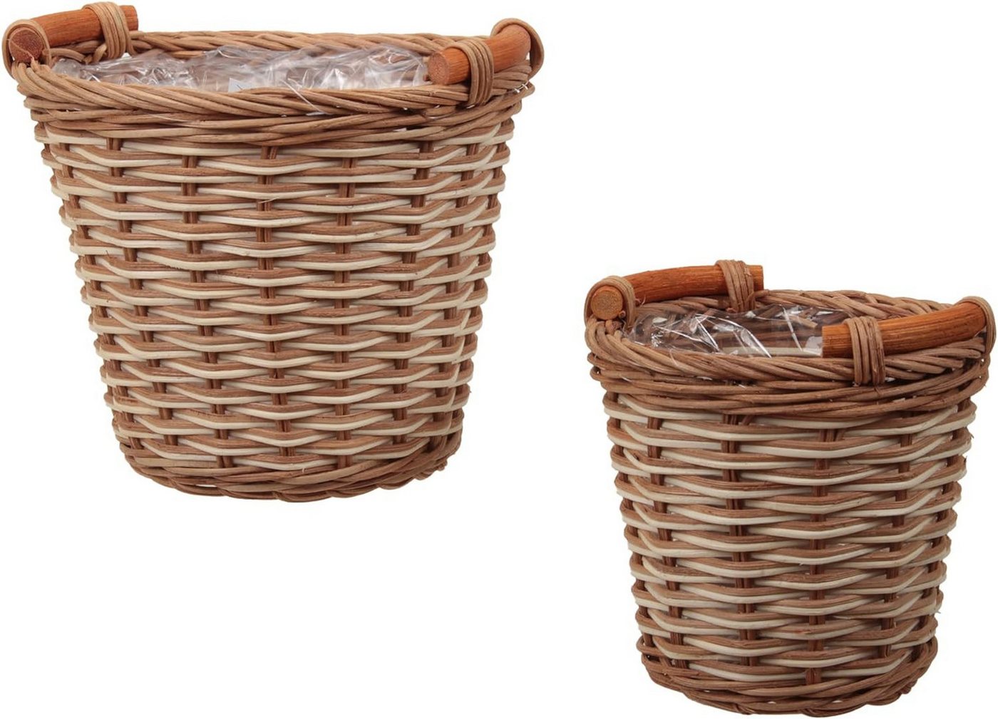 Thumbnail - Übertopf Pflanzenübertopf mit Kunststoffeinsatz Henkeln 2er Set Rattan Braun