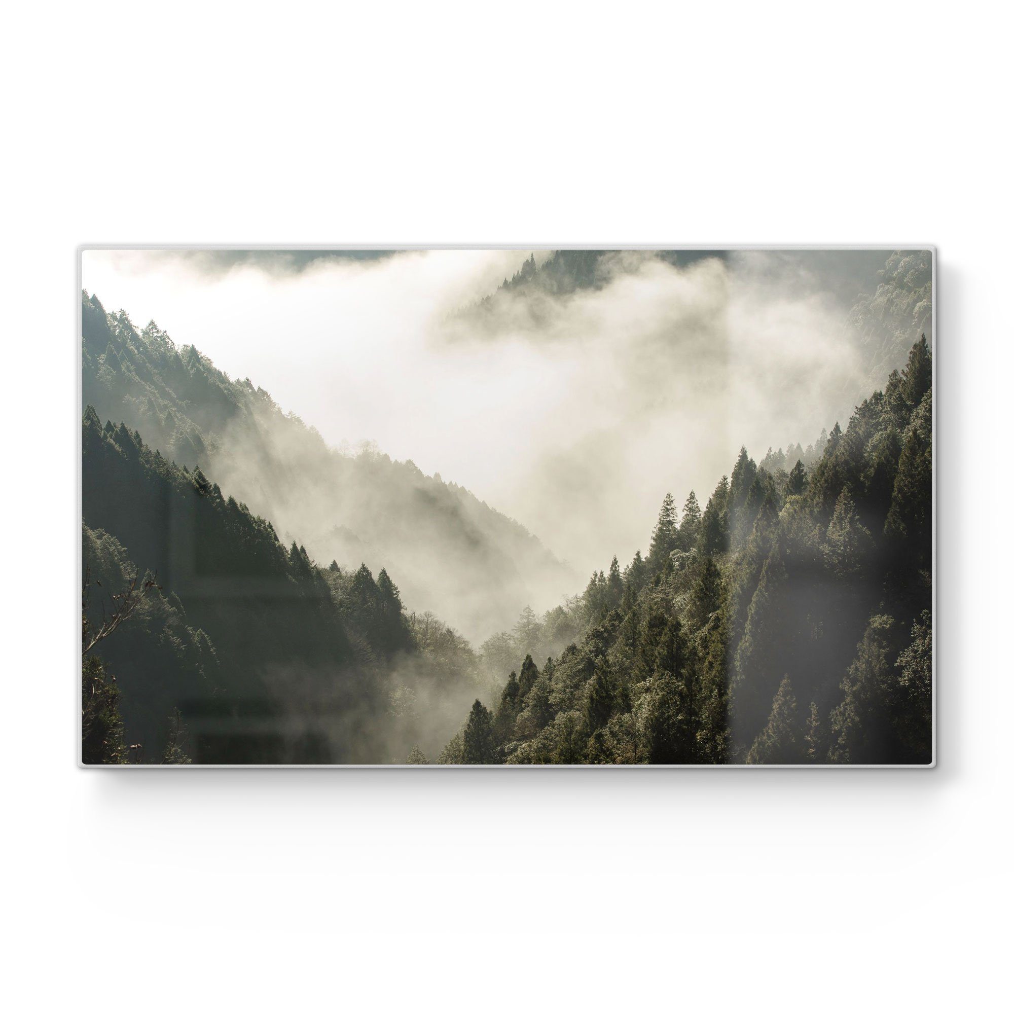 DEQORI Schneidebrett 'Nebel in den Bergen', Glas, Platte Frühstücksbrett Schneideplatte