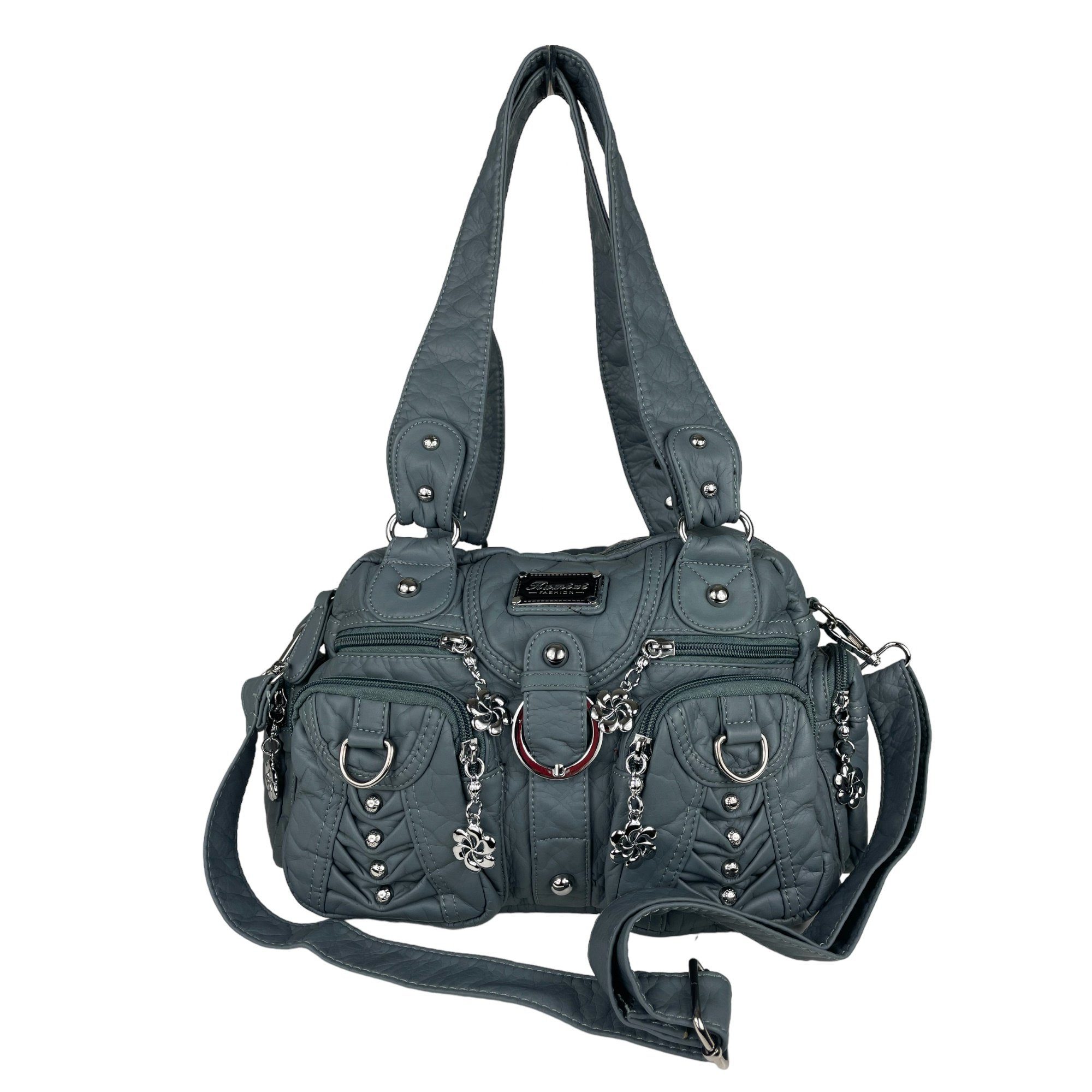 Taschen4life Schultertasche klassische Damen Handtasche (Schultertasche) mit Nieten AKW22032, viele Fächer, verstellbarer abnehmbarer Schulterriemen – Bild 2 von 5