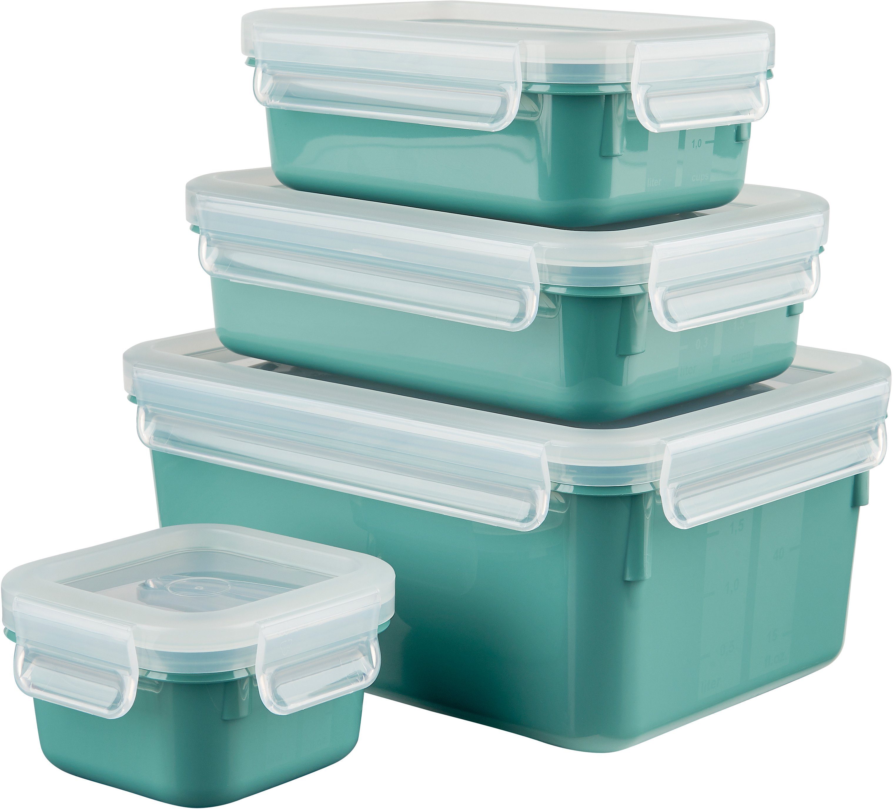 Emsa Frischhaltedose Clip & Close Color Edition, Kunststoff, (Set, 4-tlg), 0,2/0,55/0,8/2,2L, Kunststoff, auslaufsicher, hygienisch, innovativ