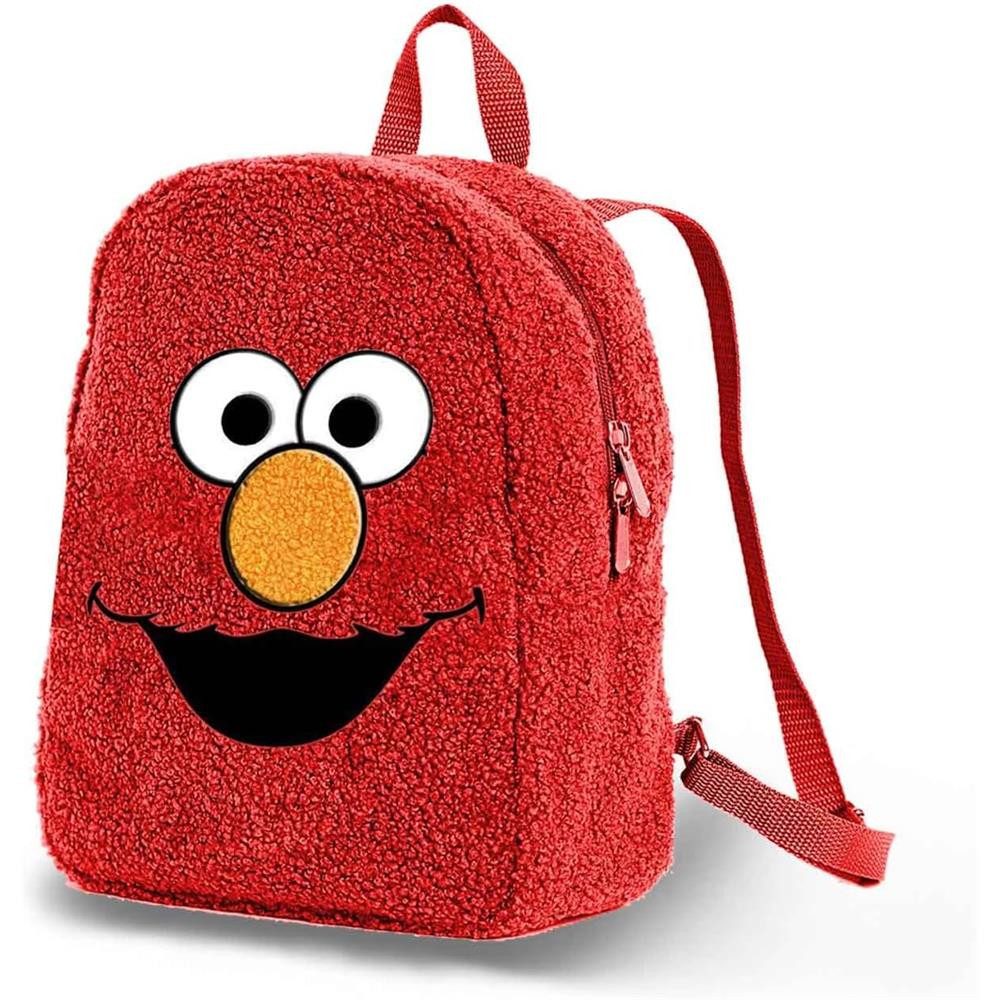 Karactermania Kinderrucksack Sesamstraße Elmo Face Plush Rucksack Rot mit verstellbaren, Plüschstruktur mit liebevollem Face Design