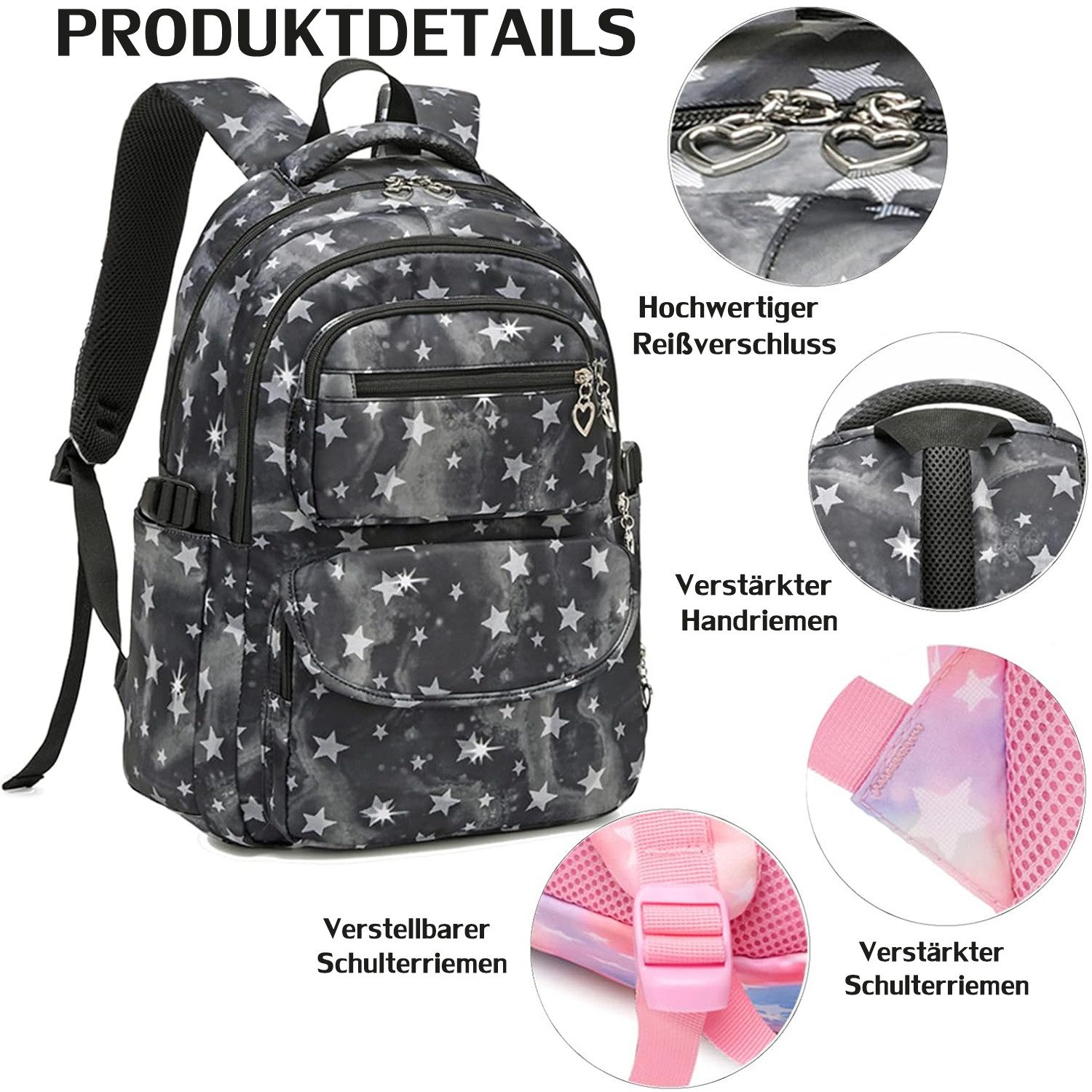 RWEUOQ Schulrucksack 3 Stück Schulrucksack-Set Schultasche günstig online kaufen