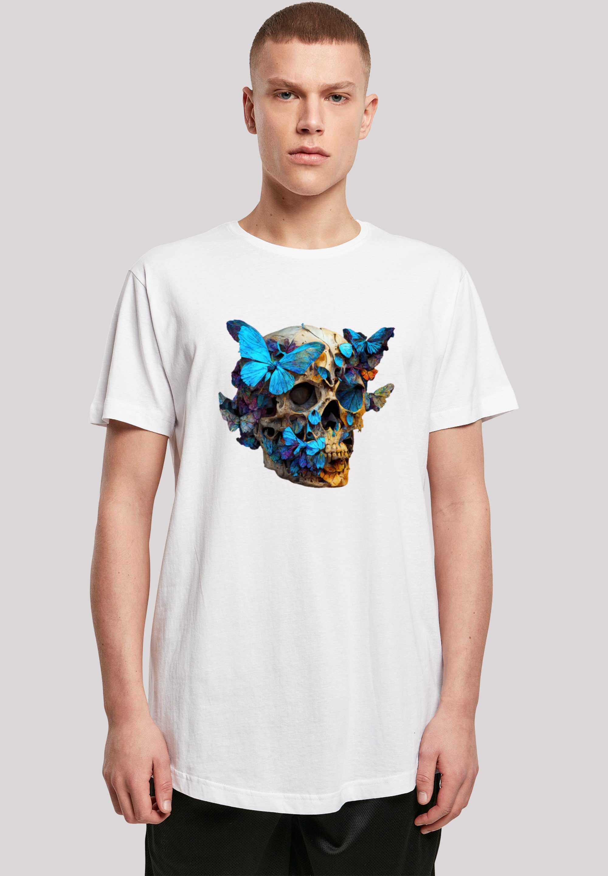 F4NT4STIC LONG T-Shirt TEE Print weiß Skull Schmetterling
