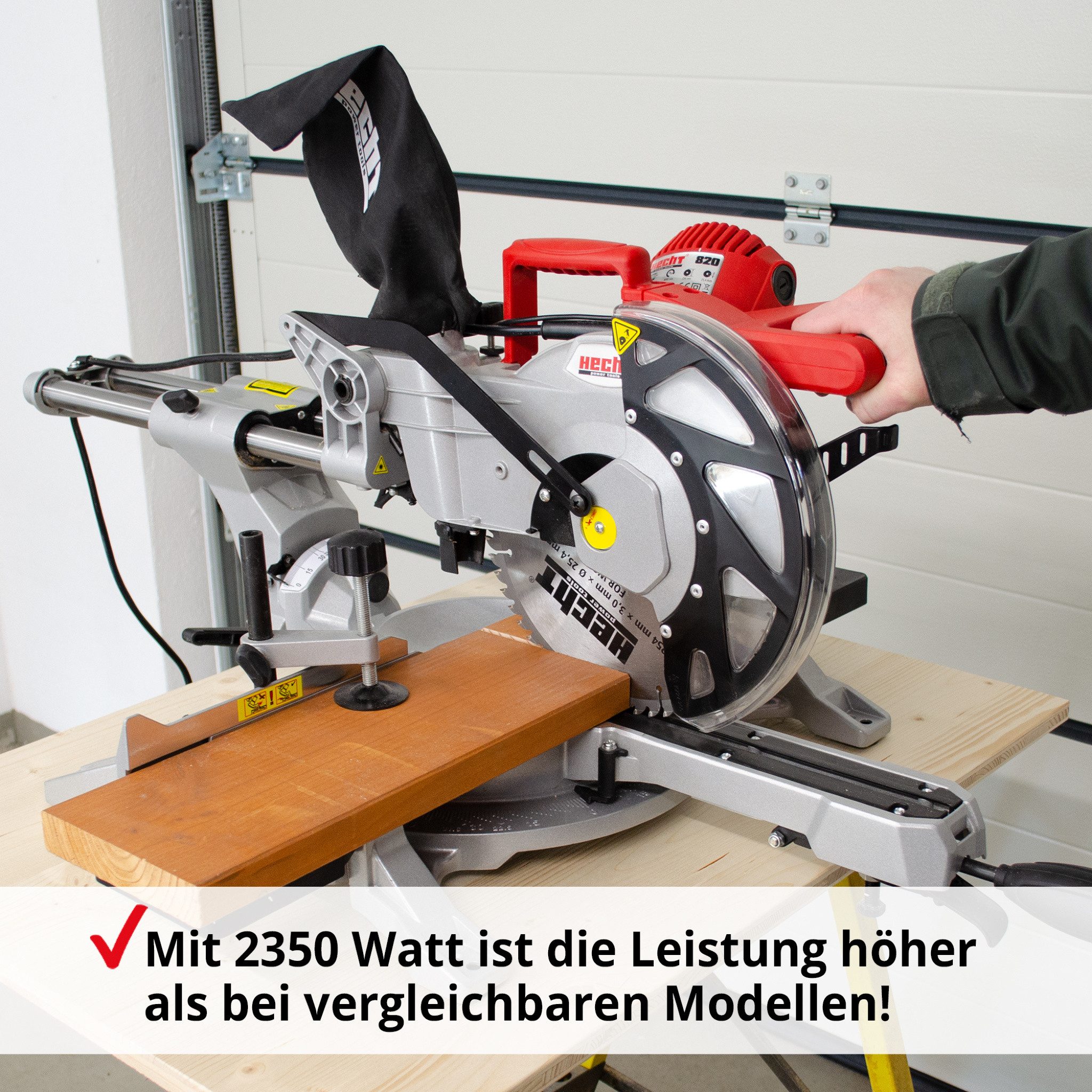 Hecht Zug- und Kappsäge mit Laser, 254 mm Ø Hartmetall-Sägeblatt, 2350W, Absauganschluss, Spänefangsack, Zugfunktion