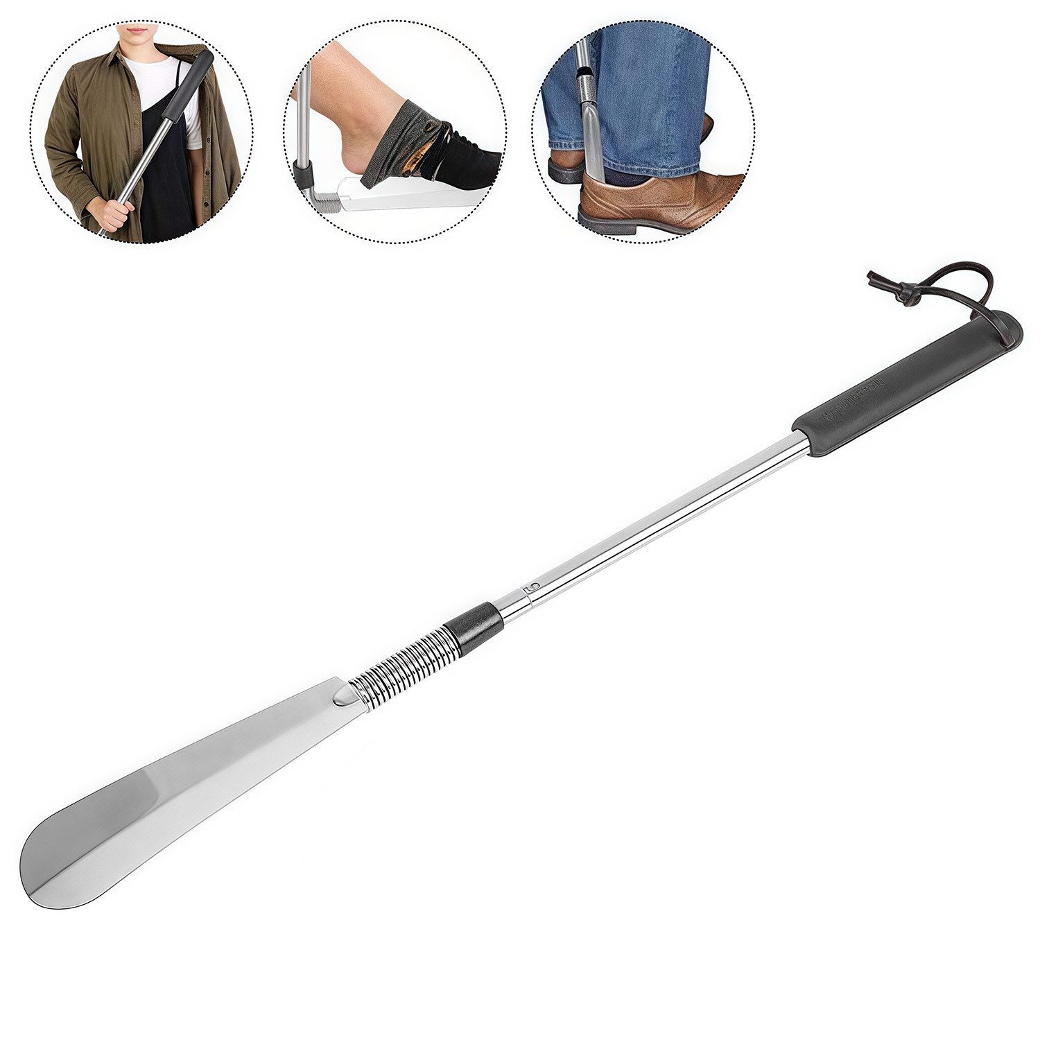MOPUEA Schuhlöffel Schuhanzieher mit langem Griff 41cm bis78cm verstellbarer Expander (Set, 2-tlg., Einstellbare Länge für jeden Benutzer), Praktische Aufbewahrung & modernes Design