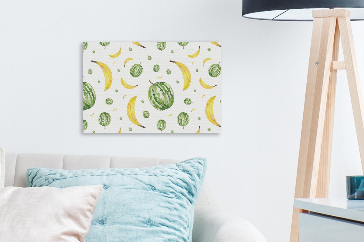 OneMillionCanvasses® Leinwandbild Bananen - Melonen cm Aufhängefertig, (1 Wandbild Schablonen, St), - 30x20 Leinwandbilder, Wanddeko