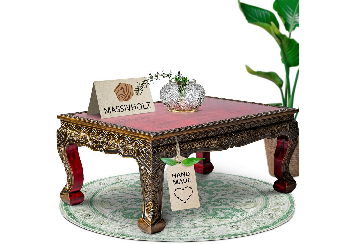 livasia Opiumtisch livasia Opiumtisch mit Goldverzierung, rot, handgefertigt, 76cmx50cm