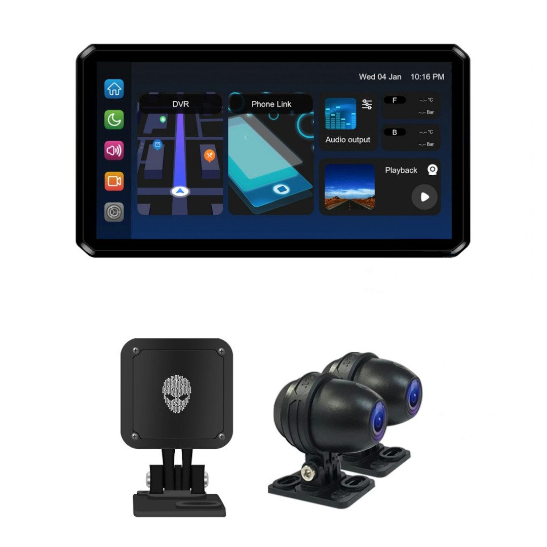 FC-Moto M2 Pro Motorrad Multimediasystem + Kameras + Wave-Radar Motorrad-Navigationsgerät (Wasserdicht wasserdichte)