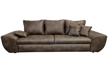 luma-home Big-Sofa 18008, mit Bettfunktion und Stauraum 275 cm breit, Wellenunterfederung, Mikrofaser, Leder-Optik, Vintage Braun