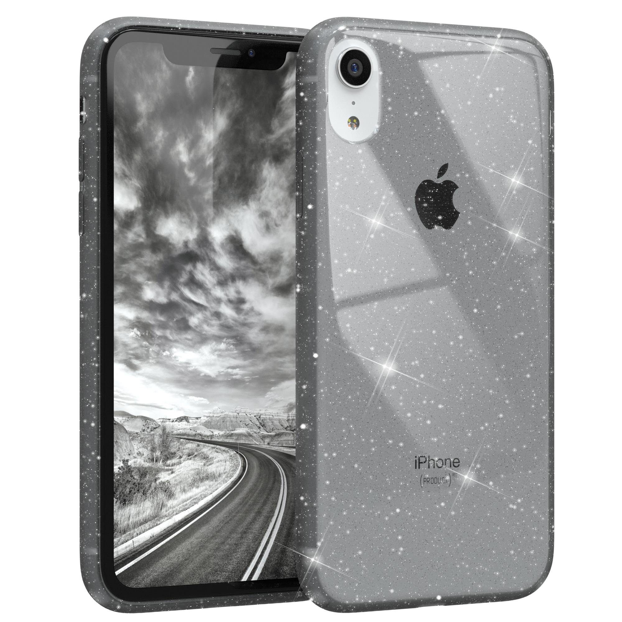 EAZY CASE Handyhülle Glitter Case für Apple iPhone XR 6,1 Zoll,  Glitzerhülle Transparent Bumper Case Handycase Glossy Grau Anthrazit